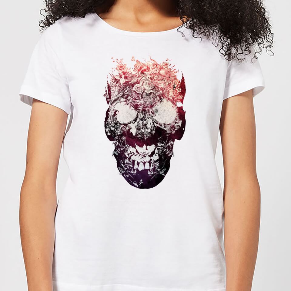 Ikiiki Floral Skull Women's T-Shirt - White