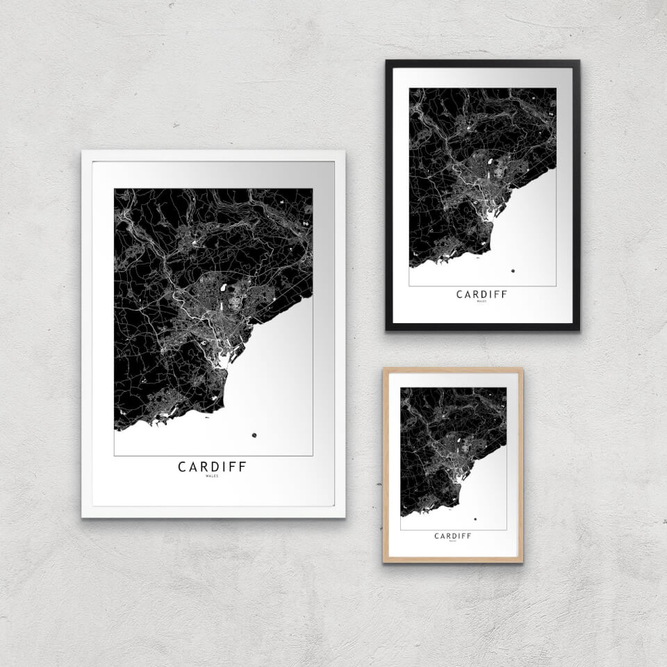 Negative Cardiff City Map Giclee Art Print 0