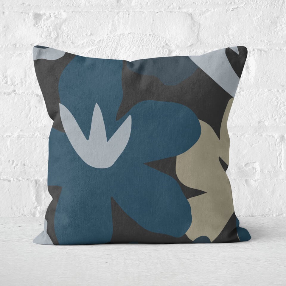 Abstract Navy Flowers Square Cushion