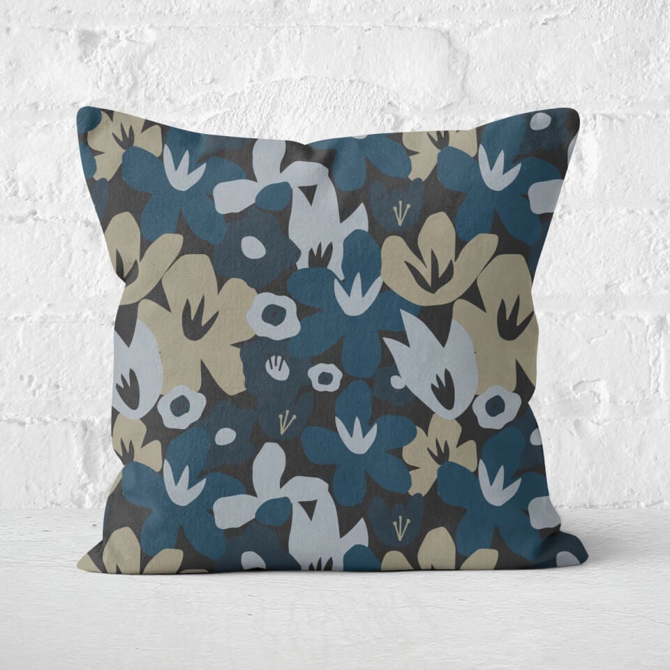 Small Abstract Navy Flowers Square Cushion