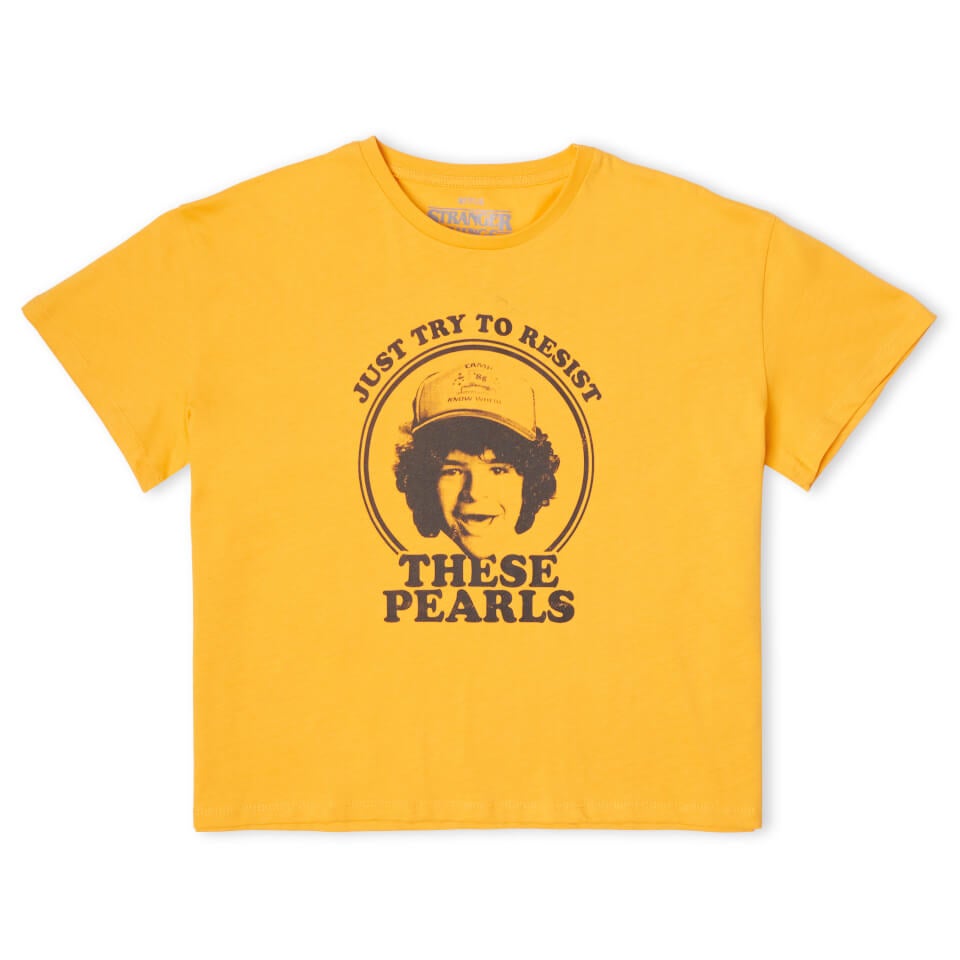 Stranger Things Dustin's Pearls Women's Cropped T-Shirt - Mustard