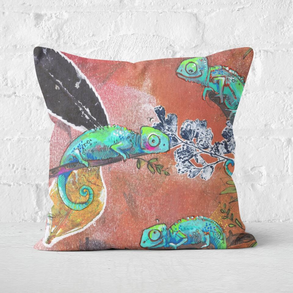 Snowtap Neon Gouache Chameleons Square Cushion