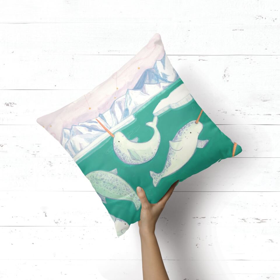Snowtap Blessing Of The Narwhals Square Cushion 1