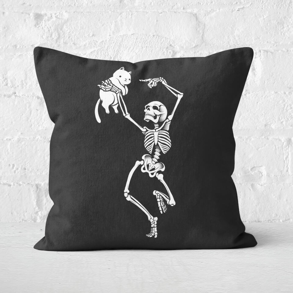 Dancing Skeleton With A Cat Square Cushion