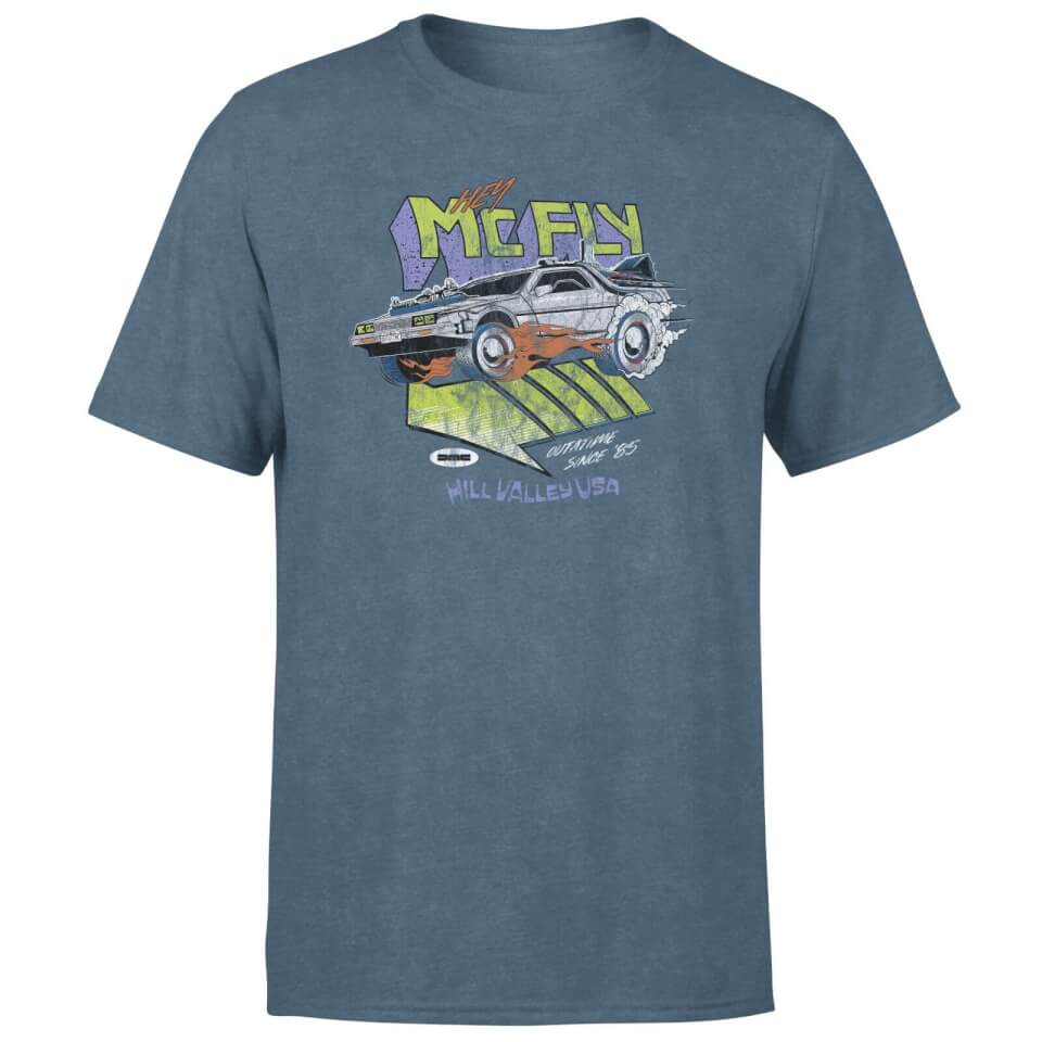 Back To The Future Hey McFly Unisex T-Shirt - Navy Acid Wash