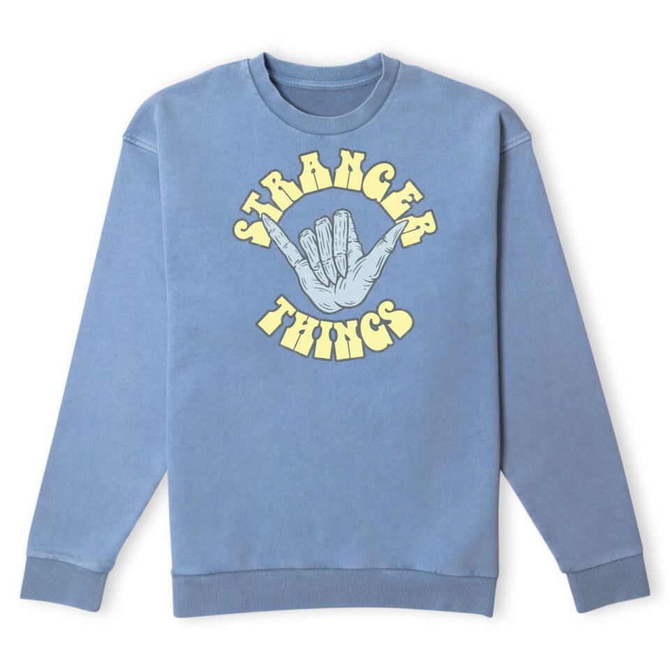 Stranger Things Skeleton Hand Sweatshirt - Denim Blue Acid Wash