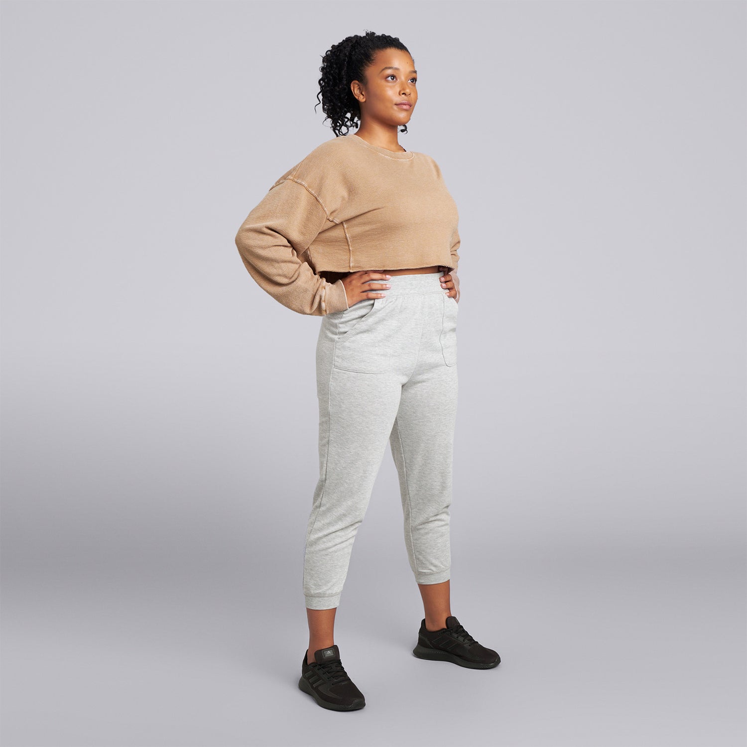Female Mineral Washed Cropped Pullover - Mushroom