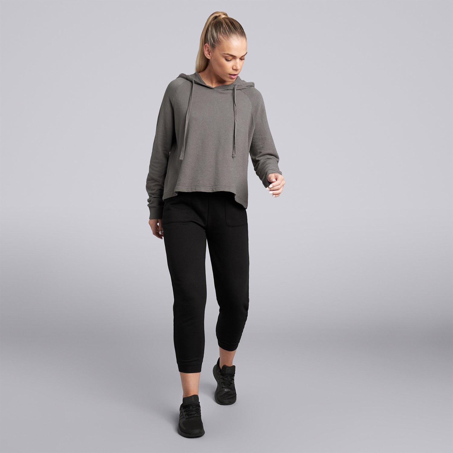 Female Mineral Washed Hoodie - Gunmetal