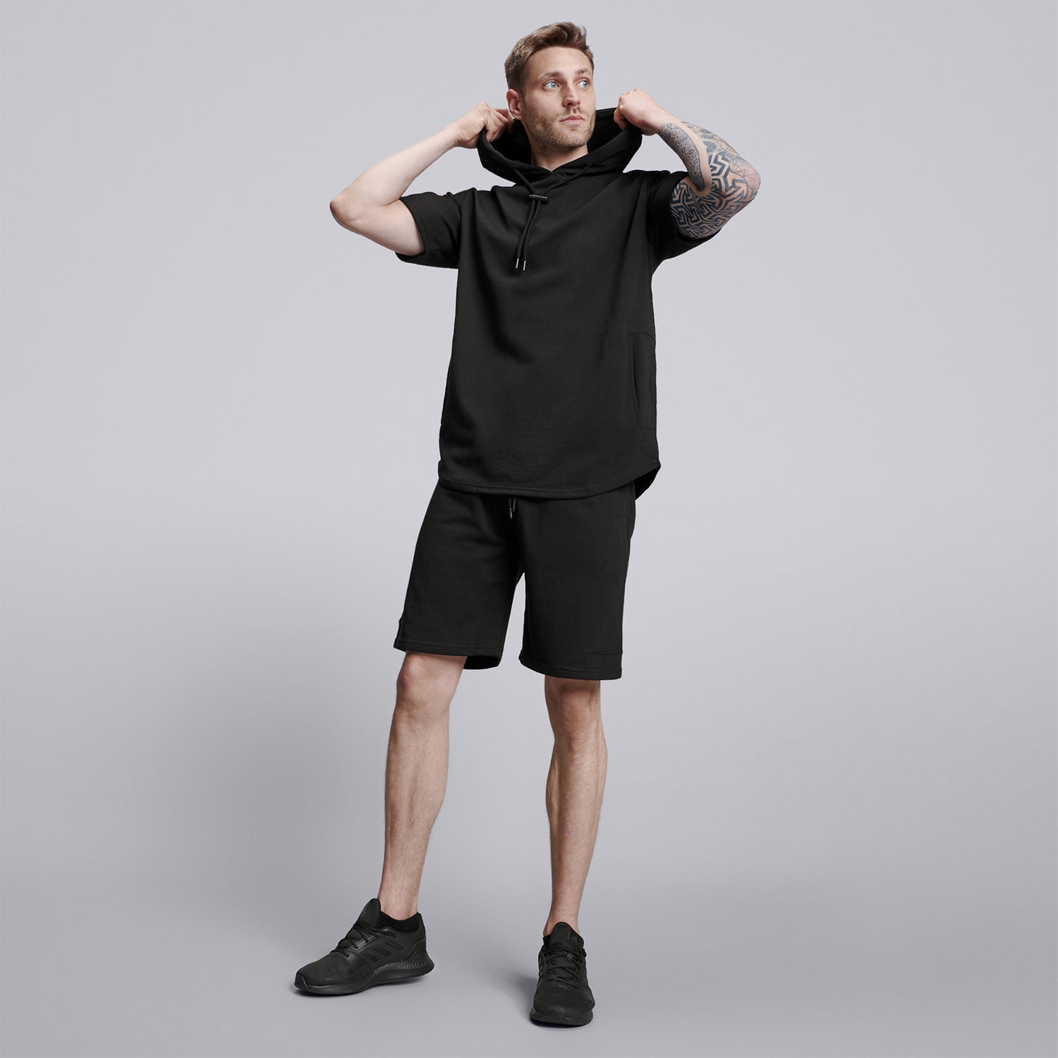 Male Short Sleeve Essential Hoodie - Black