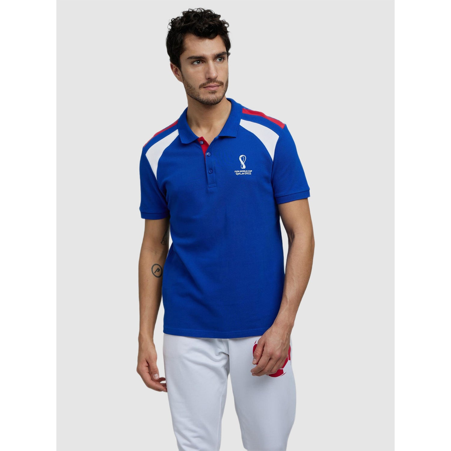FIFA - Blue and White Printed Polo Collar Cotton T-shirt (LCEFIFAF1)