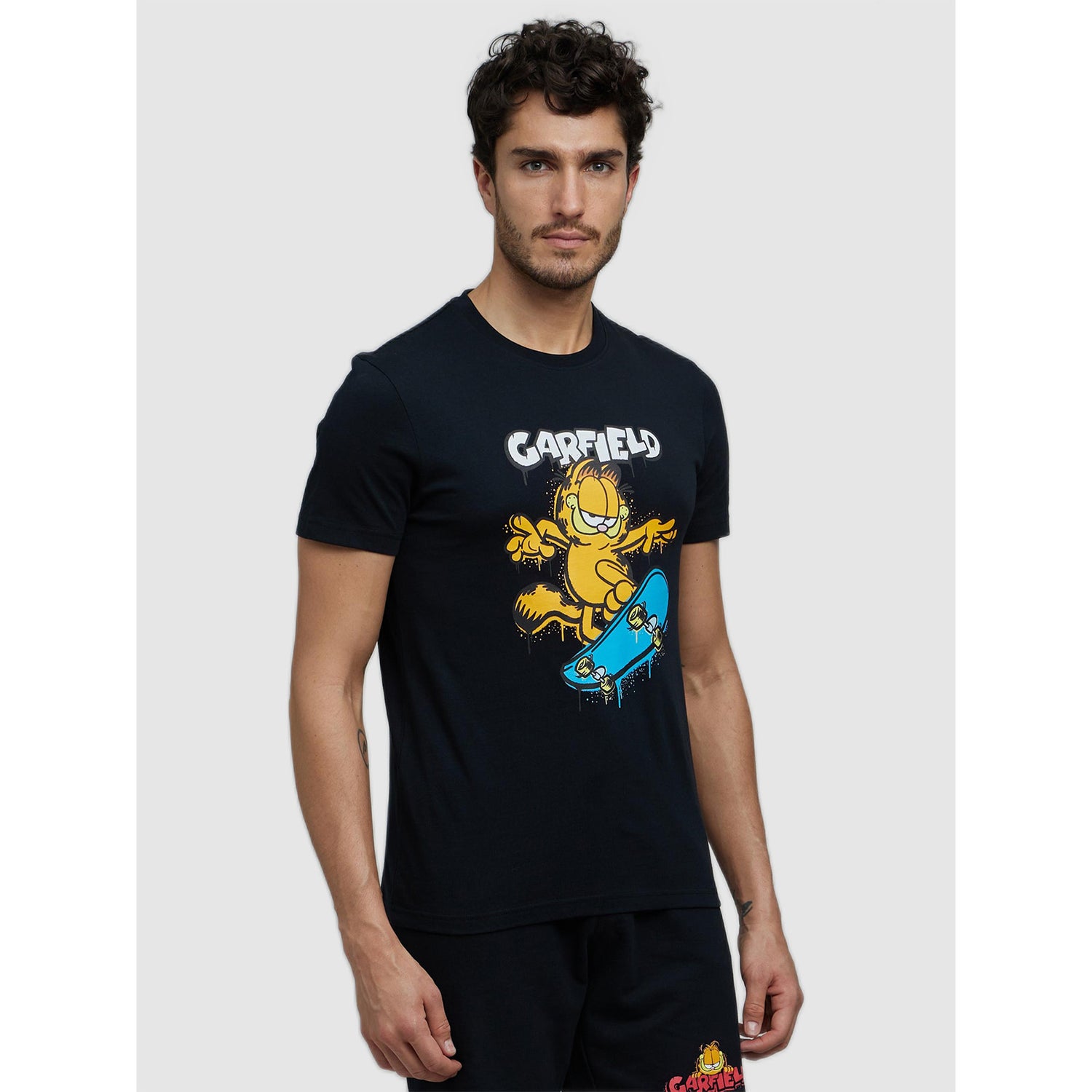 Garfield - Black Printed Short Sleeves Round Neck Cotton T-shirt (LCEGARF3)