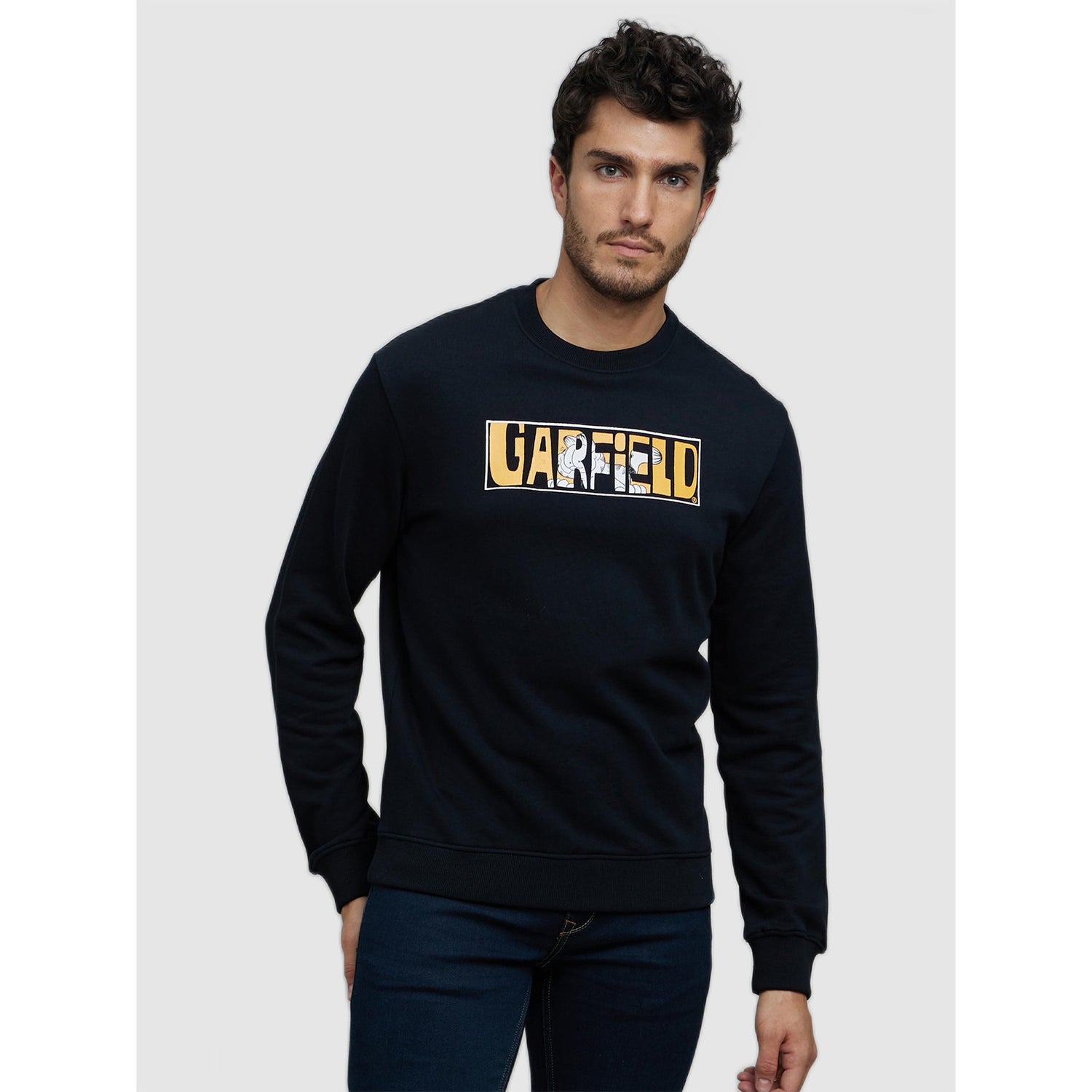 Garfield - Black Printed Cotton Round Neck Sweatshirt (LCEGARFSW1)