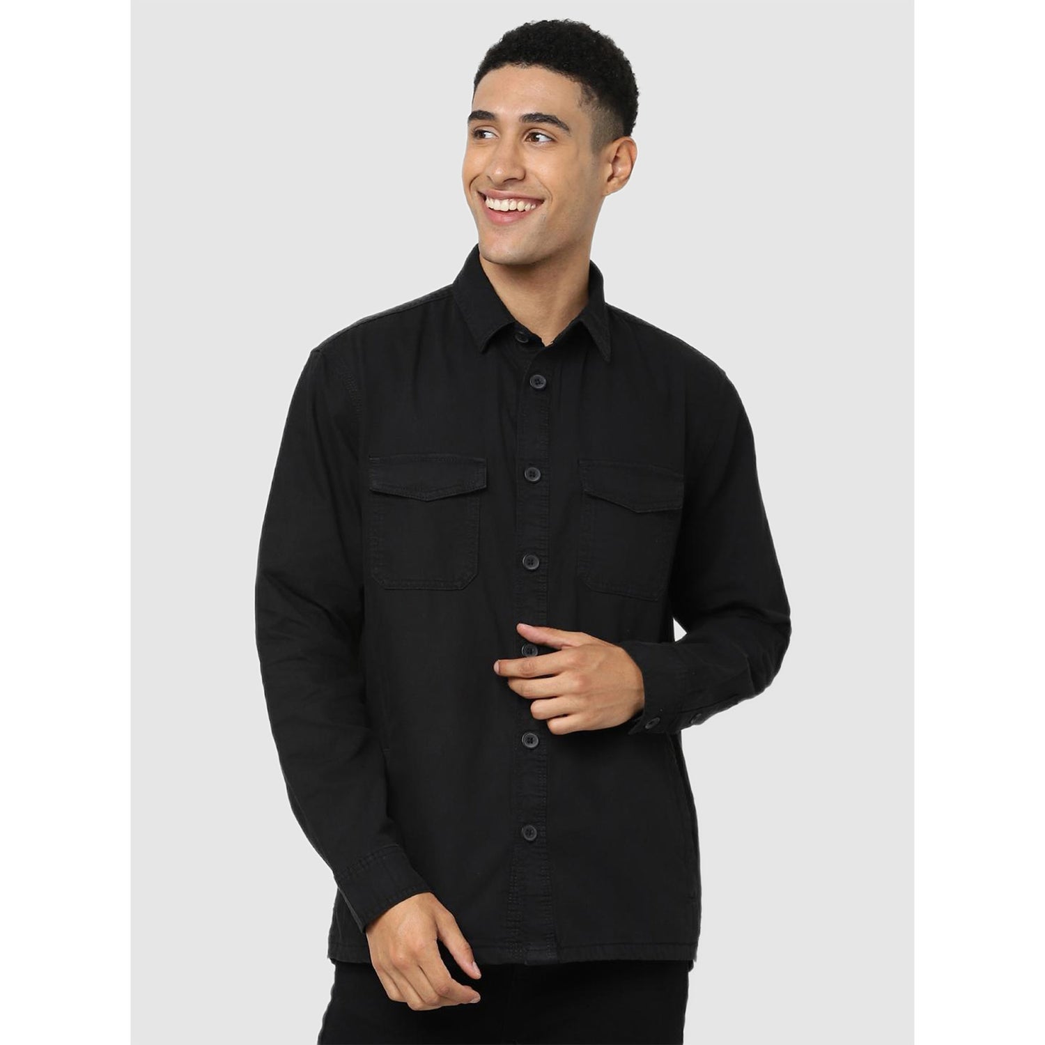 Black Solid Regular Fit Classic Casual Shirt (BAOVERWASH)