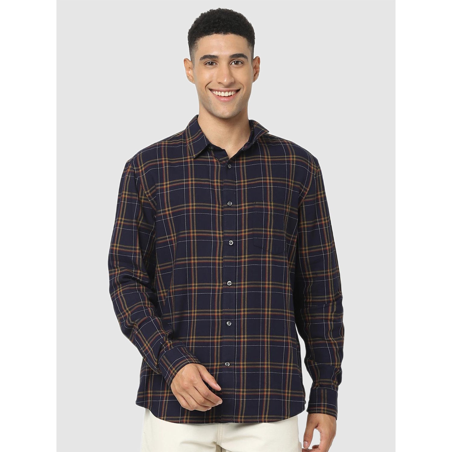 Navy Blue Classic Checked Casual Shirt (BAVISMIX)