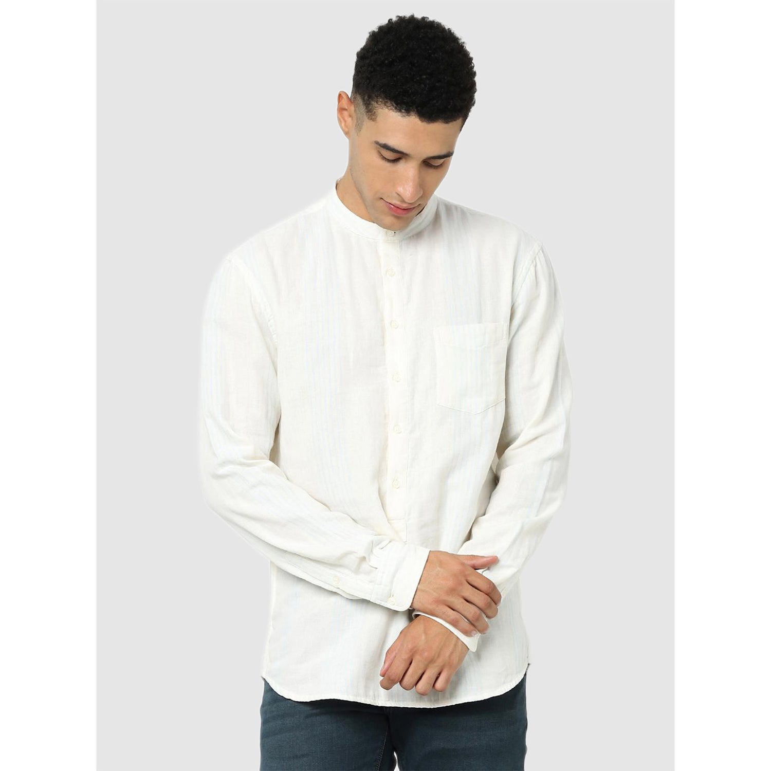 White Classic Regular Fit Casual Shirt (CADUAL)