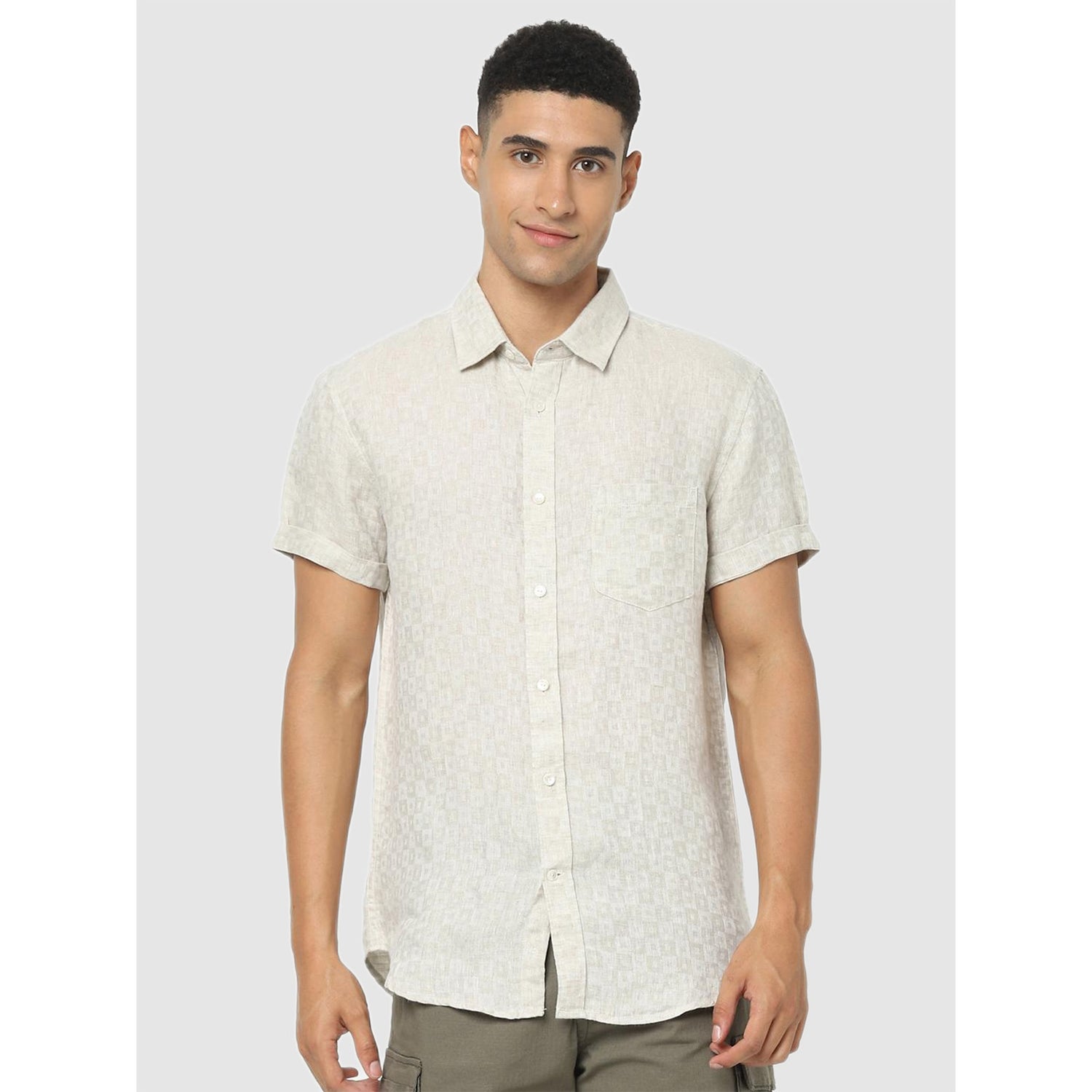 Off White Regular Fit Geometric Shirt (Various Sizes)