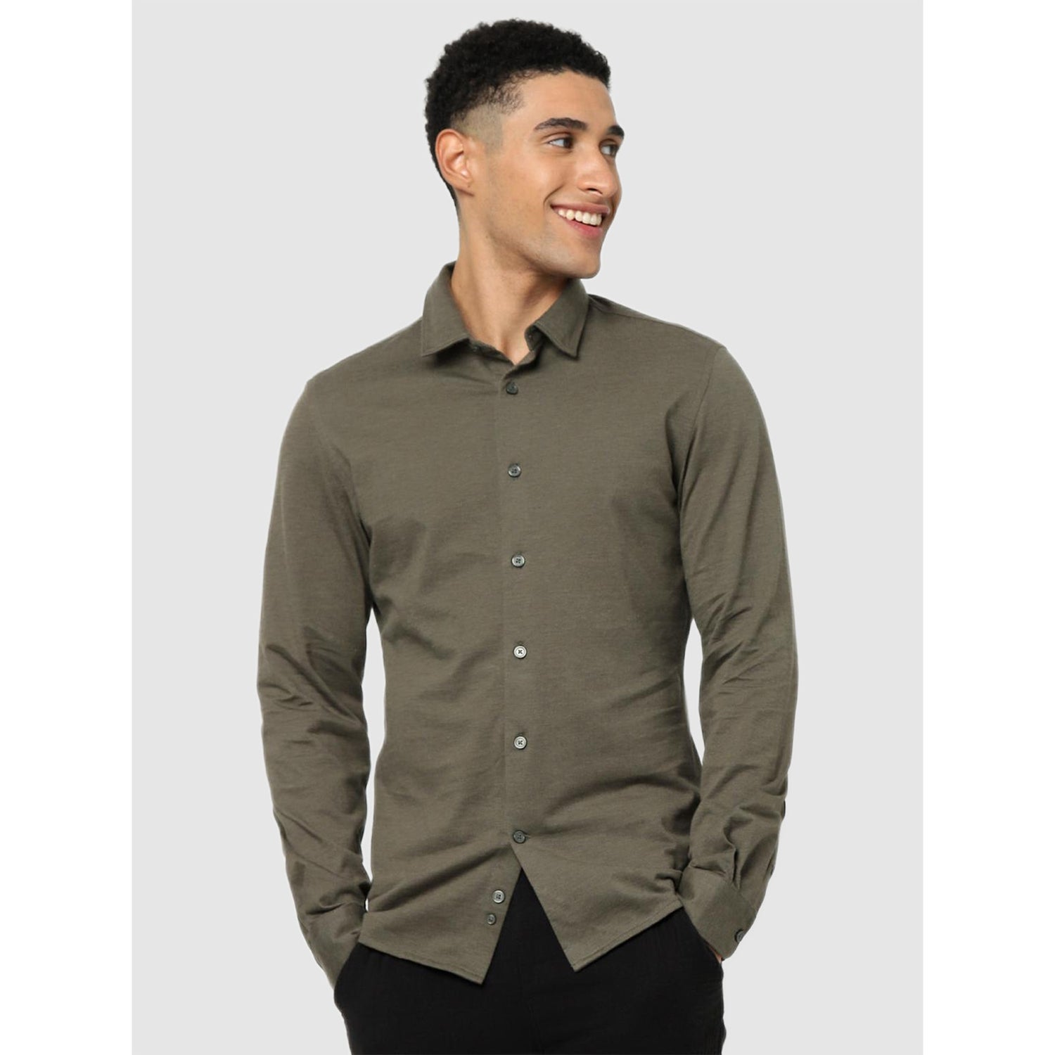 Olive Green Classic Regular Fit Casual Shirt (CAPIKIN)