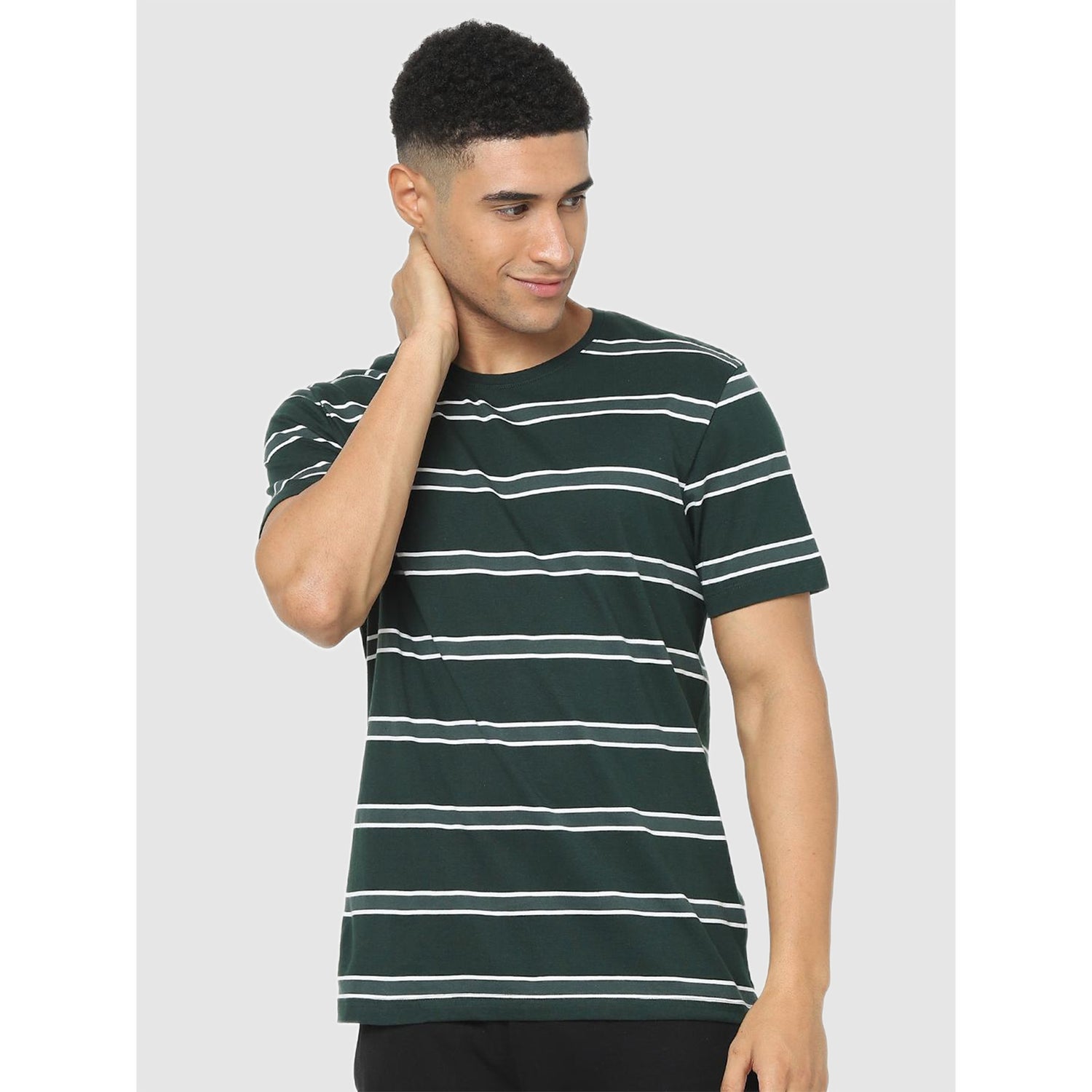 Green Horizontal Regular Fit Stripes T-Shirt (Various Sizes)