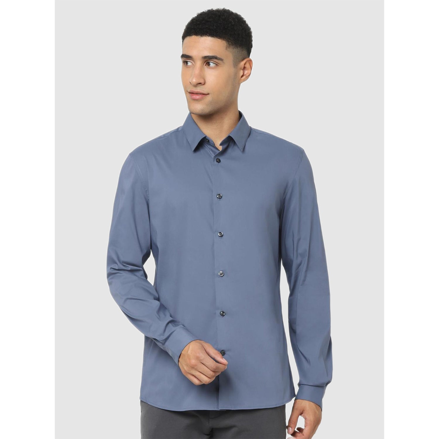 Blue Classic Casual Long Sleeve Collar Regular Fit Shirt (MASANTAL)