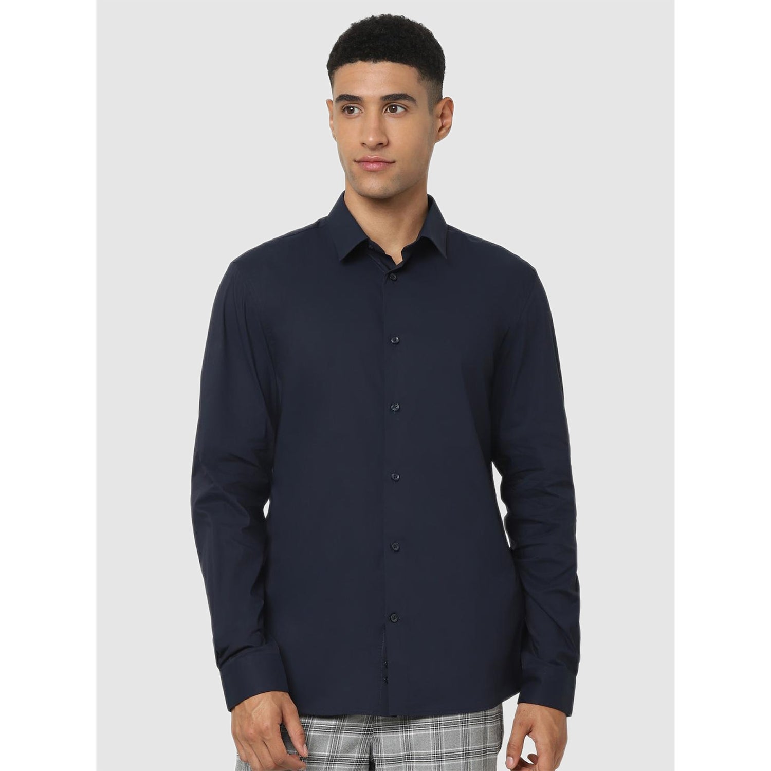 Navy Blue Classic Casual Long Sleeve Collar Regular Fit Shirt (MASANTAL)