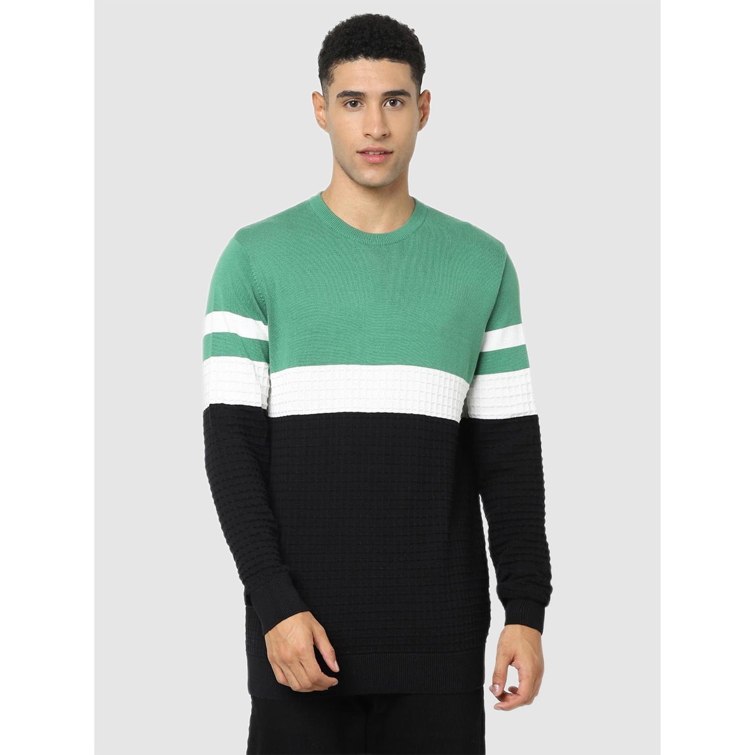 Black and White Colourblocked Pullover Sweater (CEBOX)
