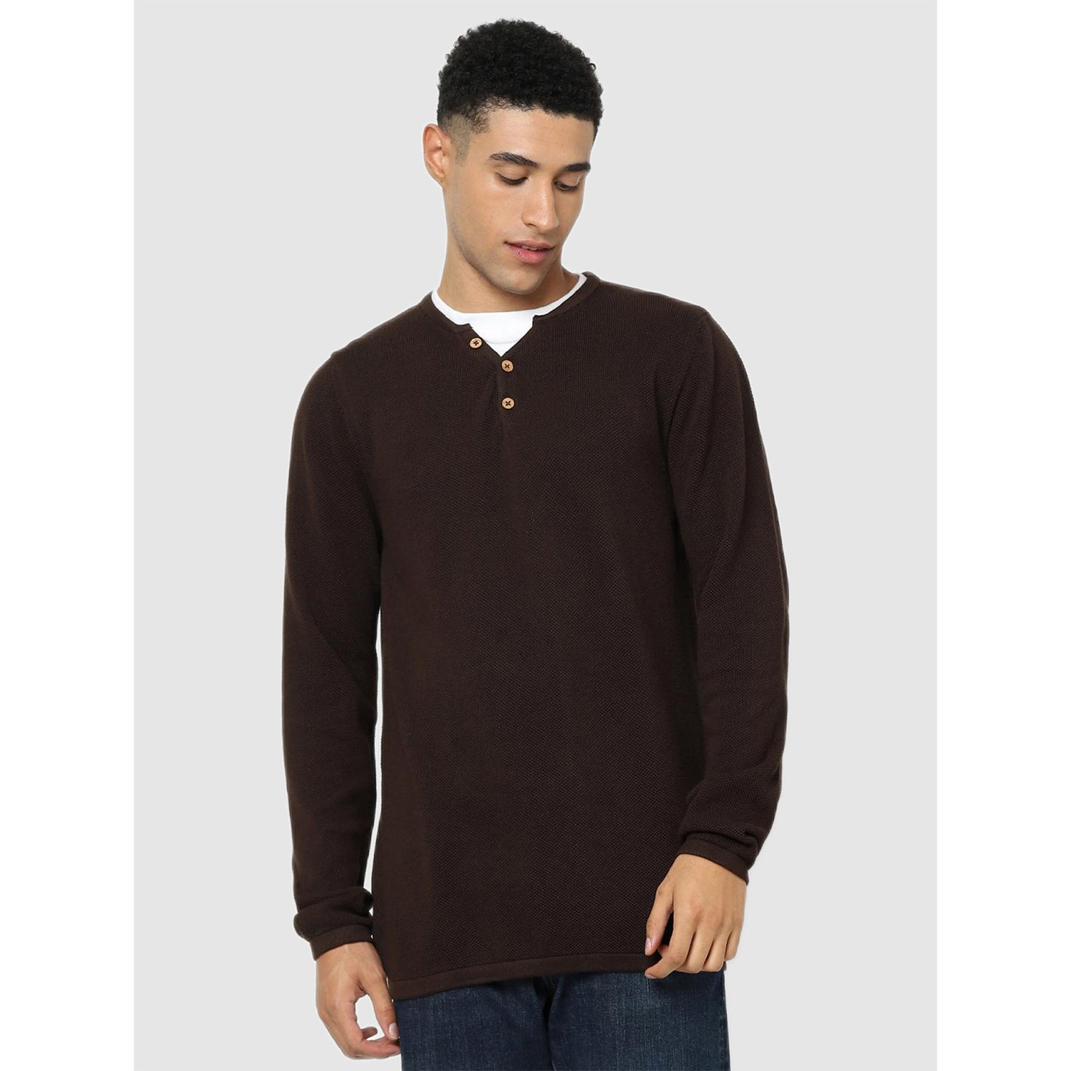 BrownRegular Fit Pullover Sweater (CECHILLPIC)