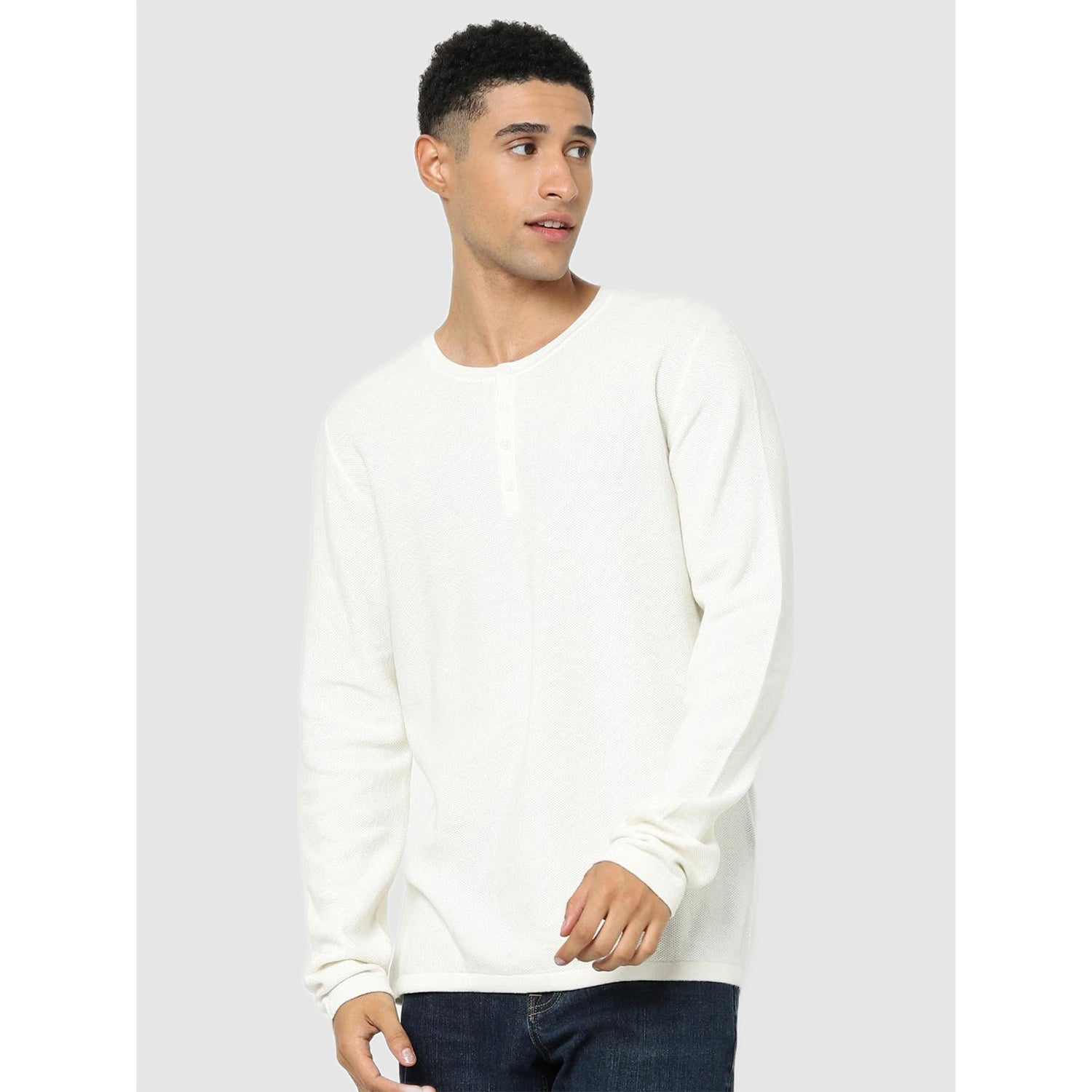 Off White Grey Solid Regular Fit Cotton Pullover Sweater (CEHENPIK)
