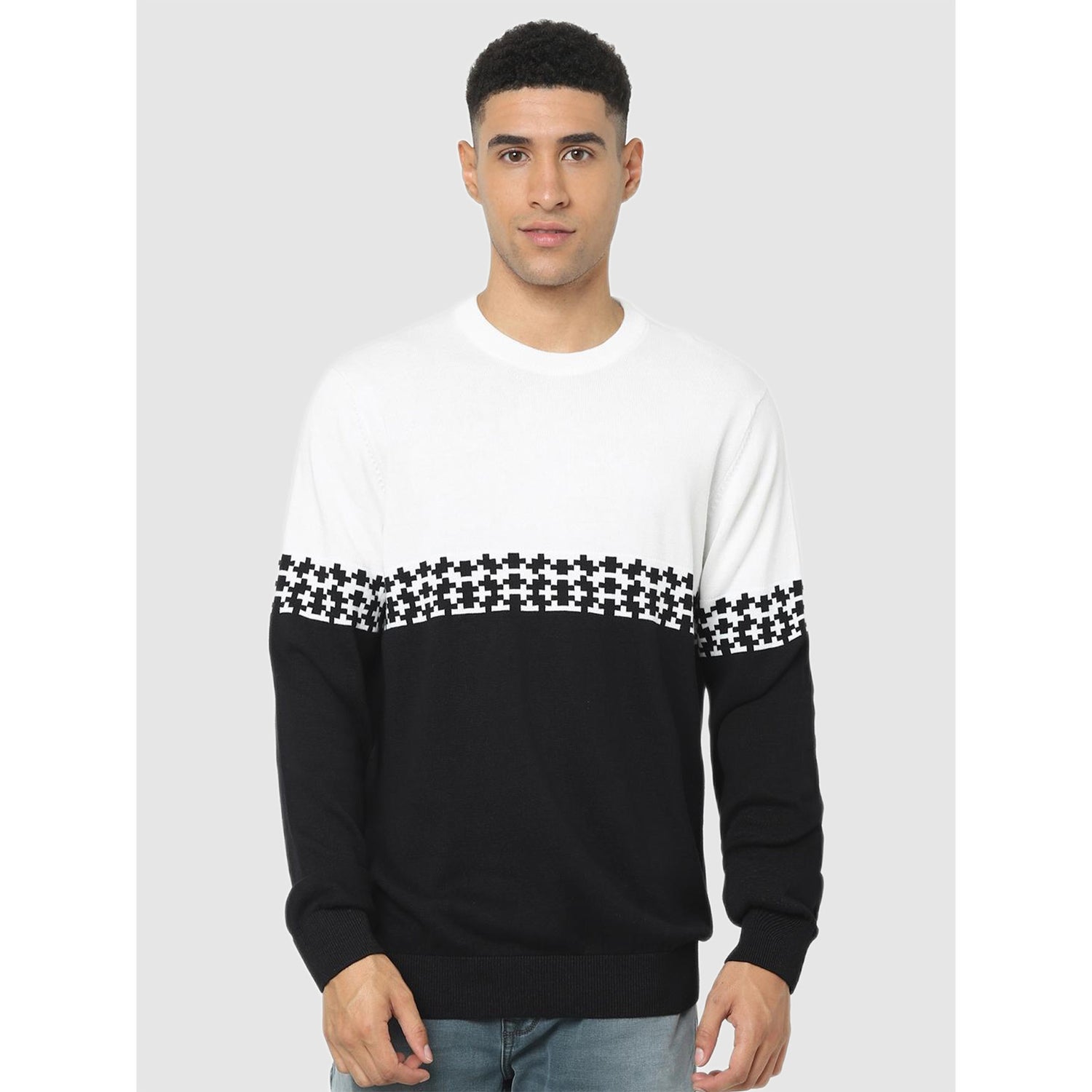 Black Geometric Regular Fit Sweater (Various Sizes)