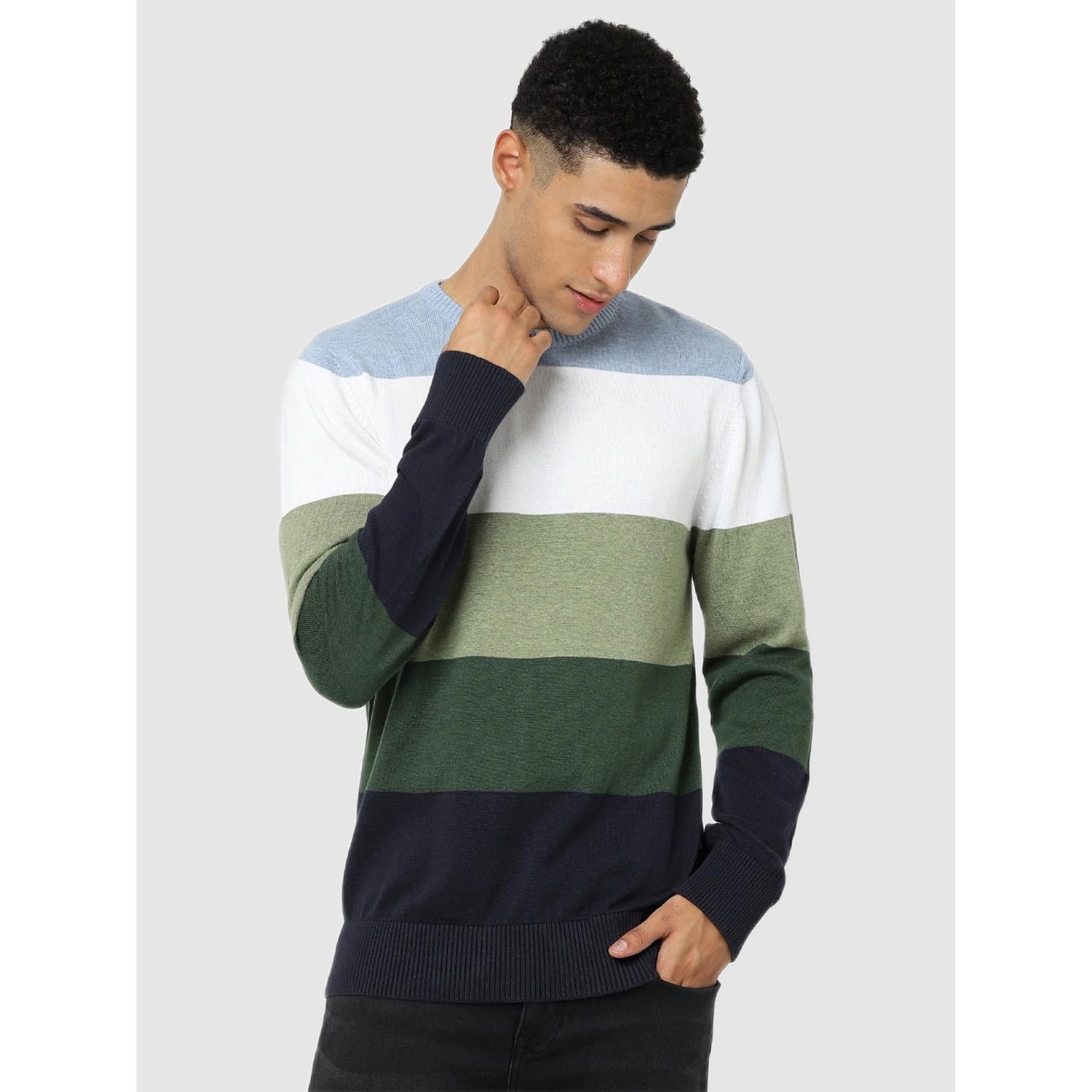 Green Color Regular Fit Block Sweater (Various Sizes)