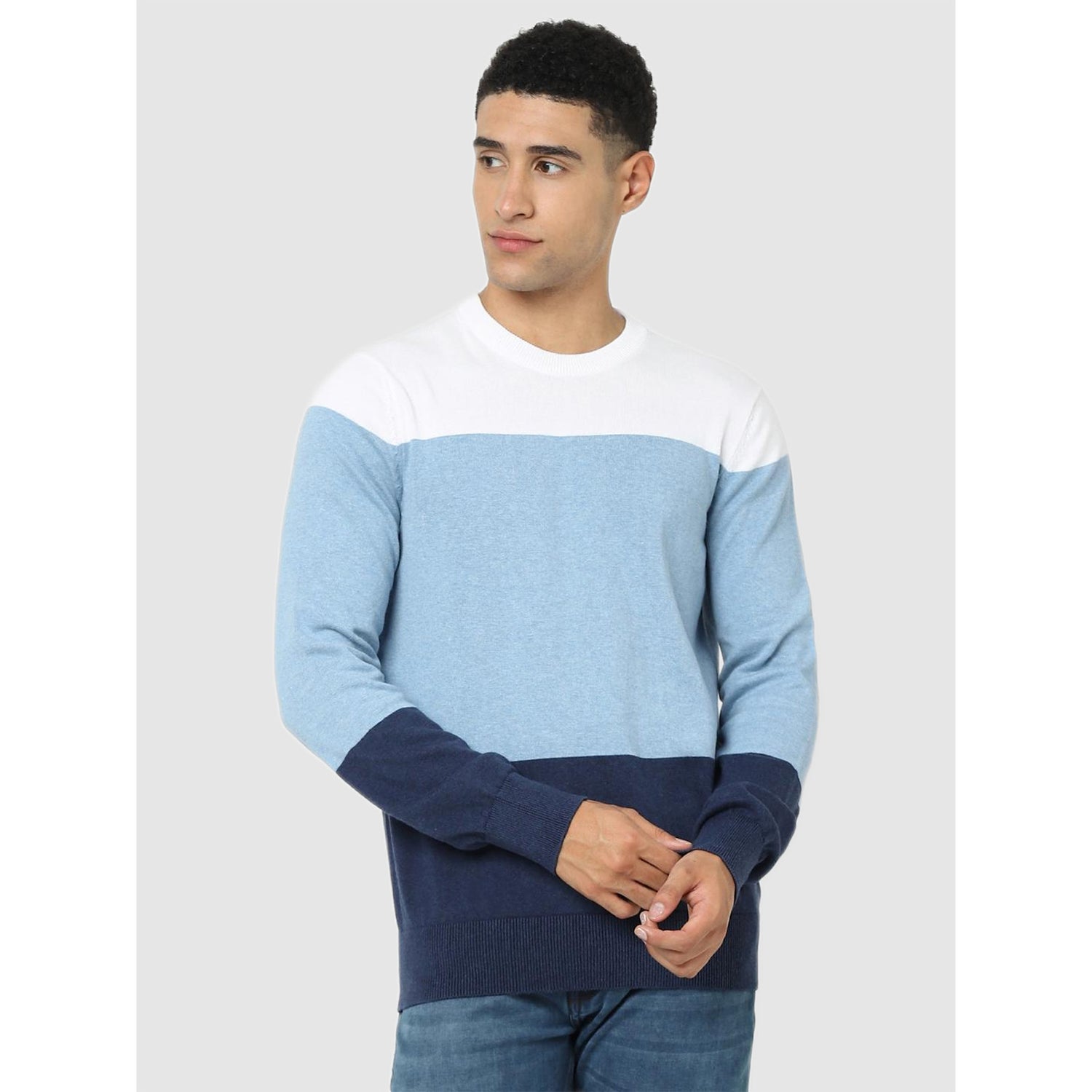 Light Blue Regular Fit Color Block Sweater (Various Sizes)