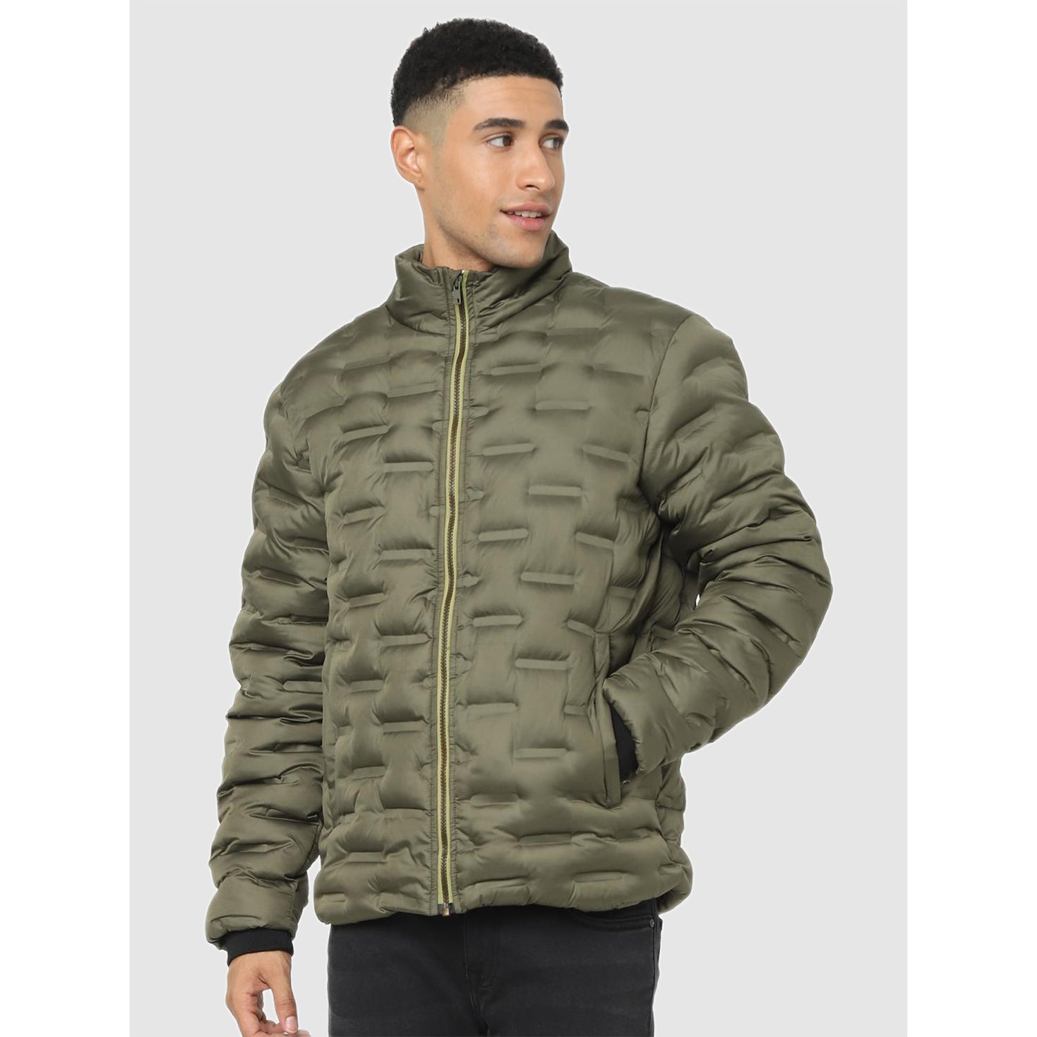 Olive Green Quilted Regular Fit Padded Jacket (CUACTIVE)