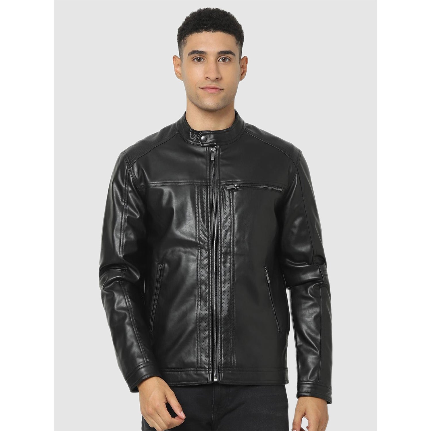 Black Biker Regular Fit Jacket (CUMOTORIN)