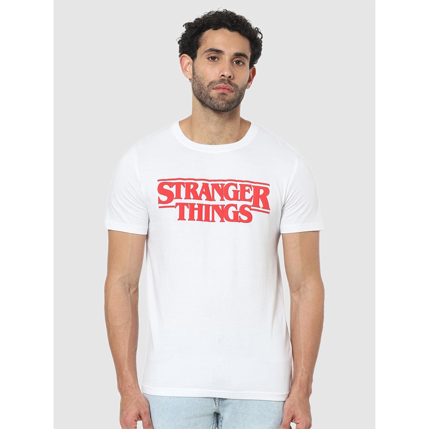 White Stranger Things Print Regular Fit T-Shirt (Various Sizes)