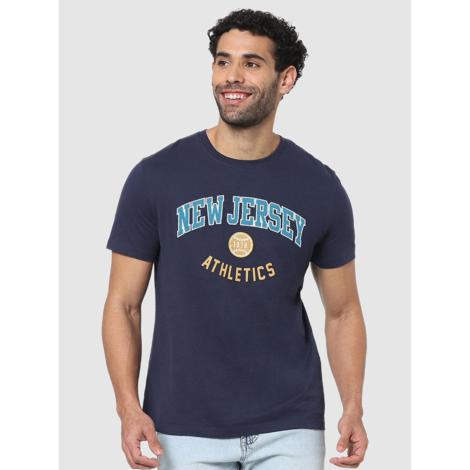 Navy Blue Typography Printed T-shirt (CEBOSTON)