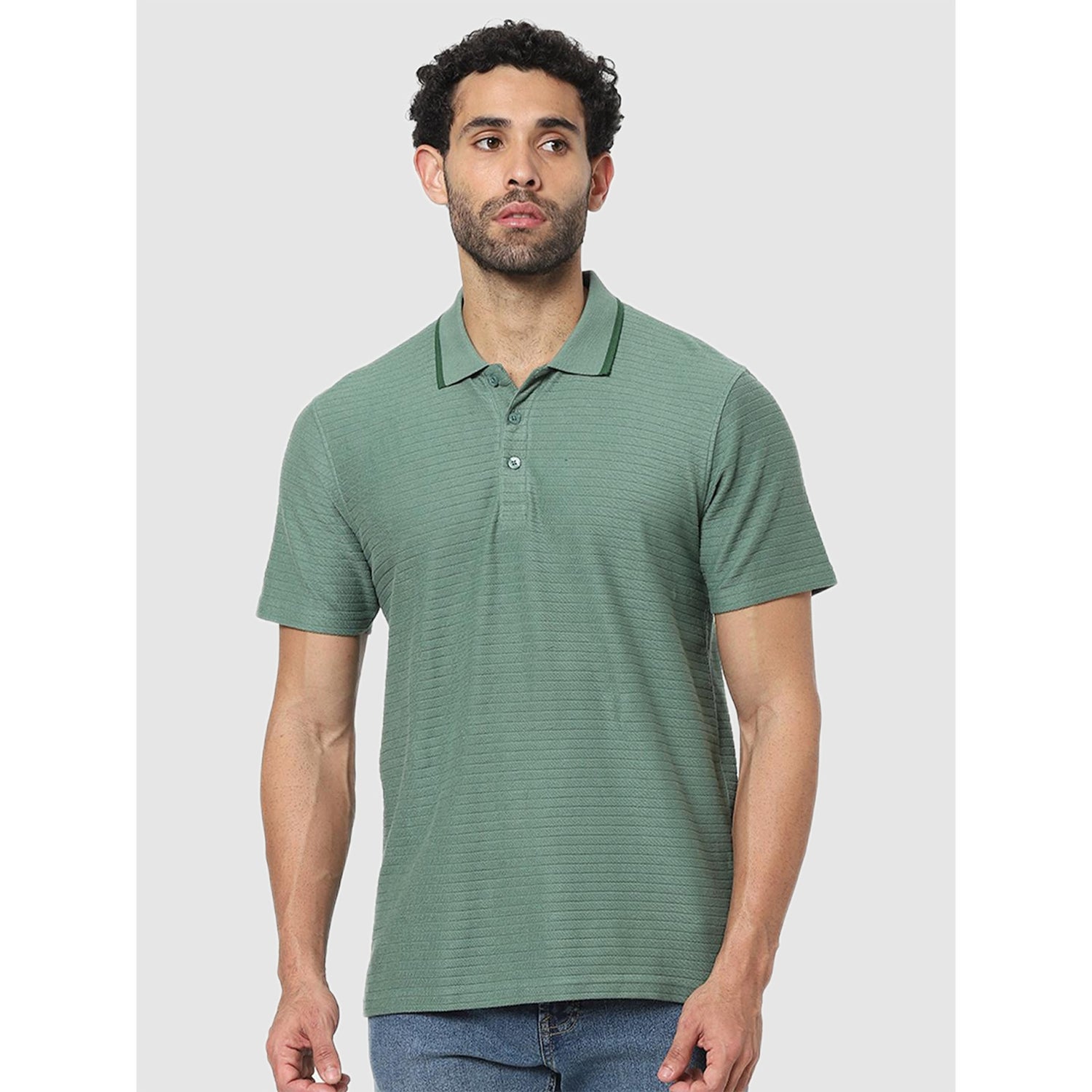 Green Polo Collar T-shirt (CEPINGIN)