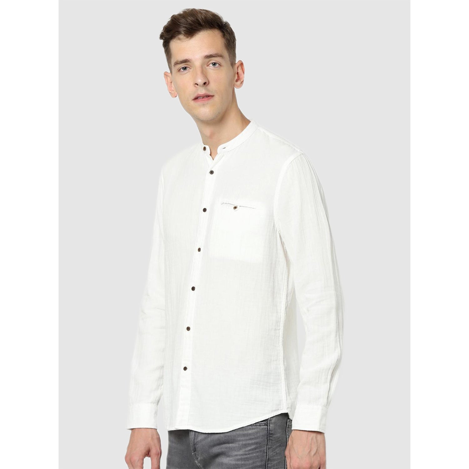 White Solid Classic Casual Shirt (CACHASE)