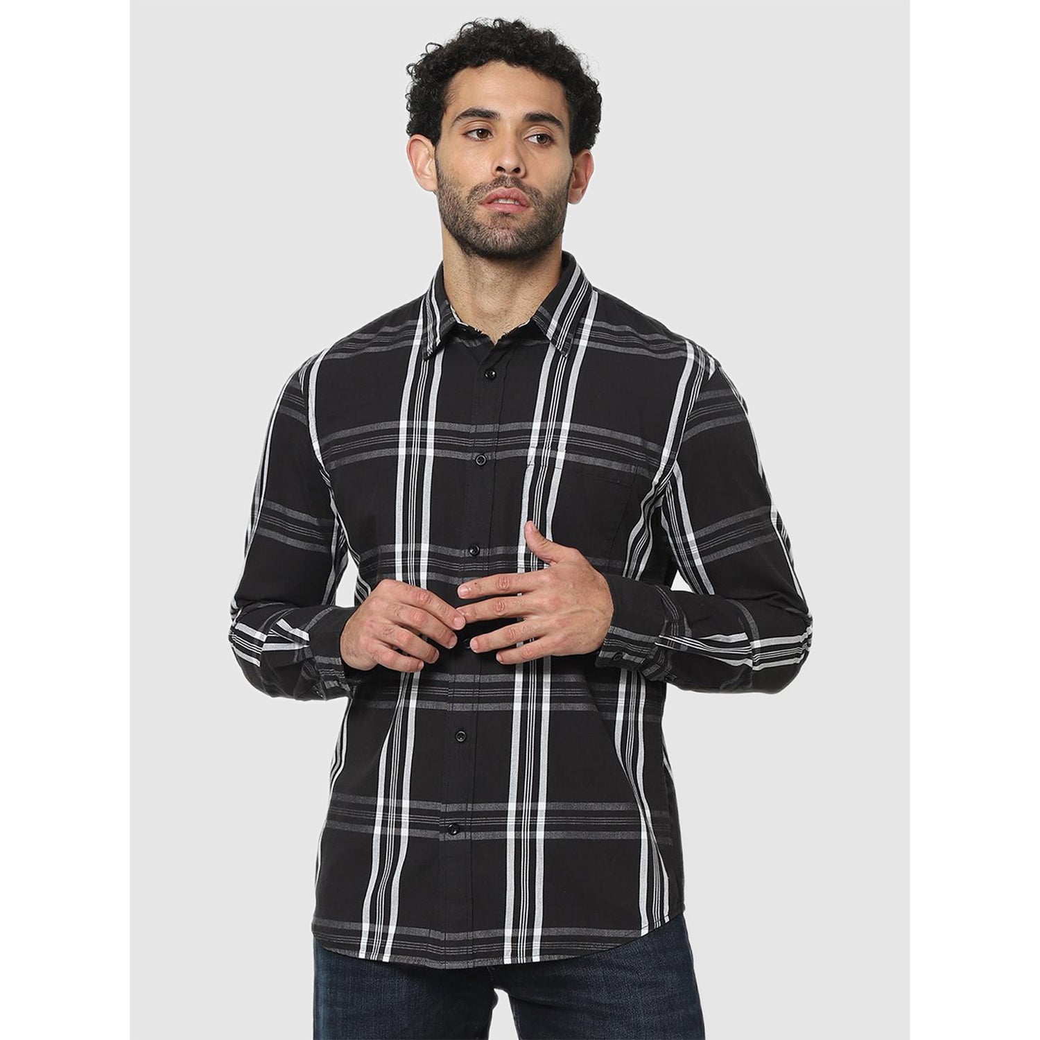 Charcoal Classic Windowpane Checked Casual Shirt (CAHARWARD)