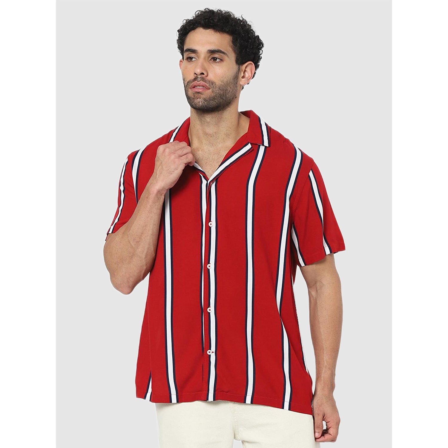 Red Vertical-Stripes Regular Fit Shirt (Various Sizes)