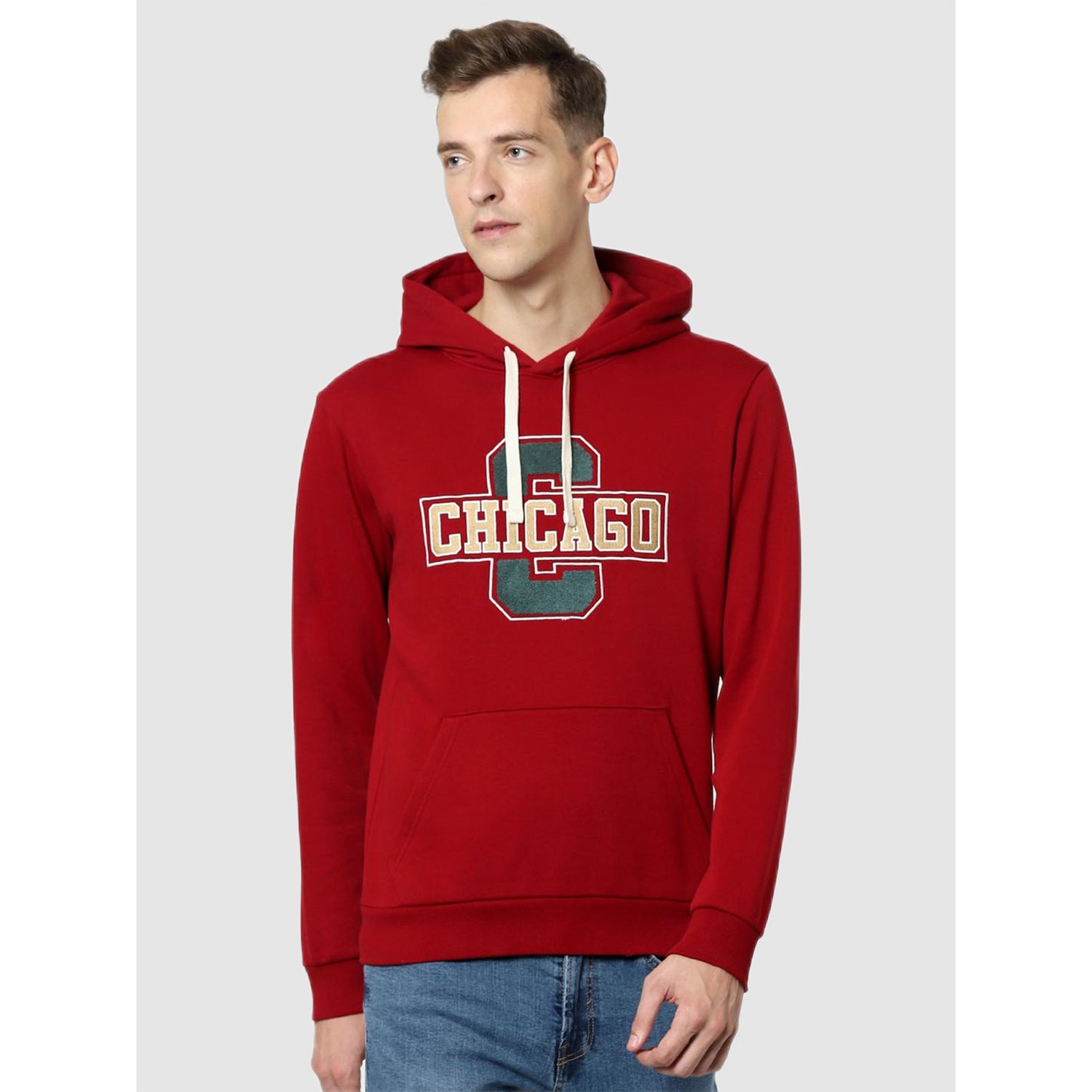 Burgundy Printed Cotton Hooded Sweatshirt (CEBACK)