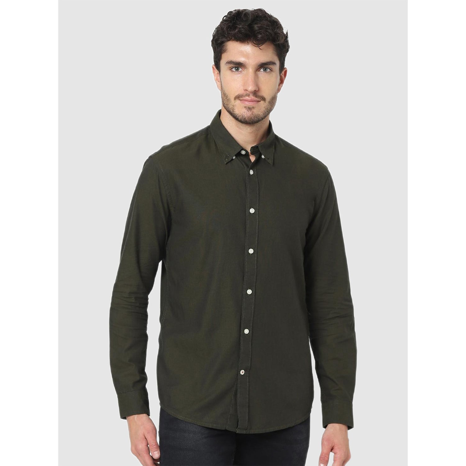 Olive Green Classic Casual Cotton Shirt (CAPINPOINT)