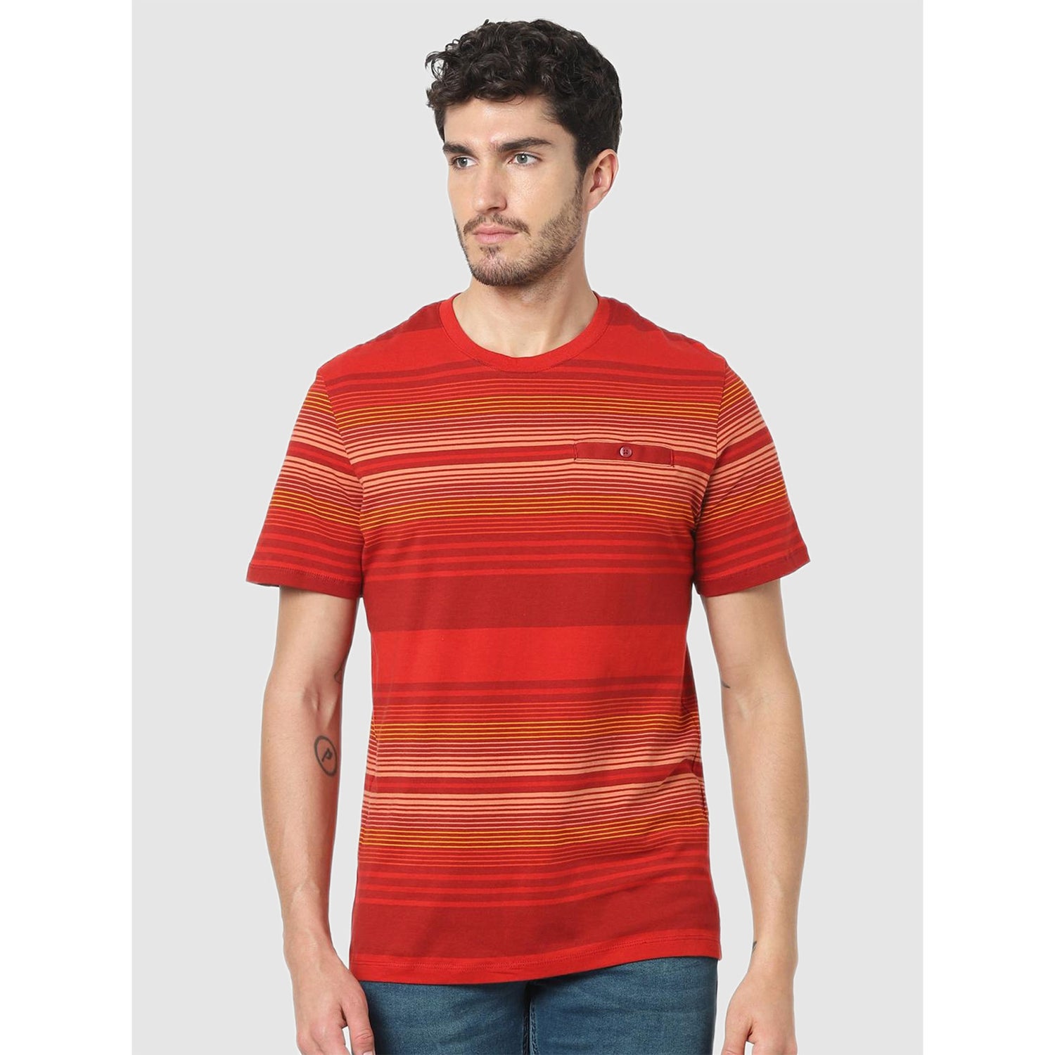 Red Striped Cotton T-shirt (CECADEMY)