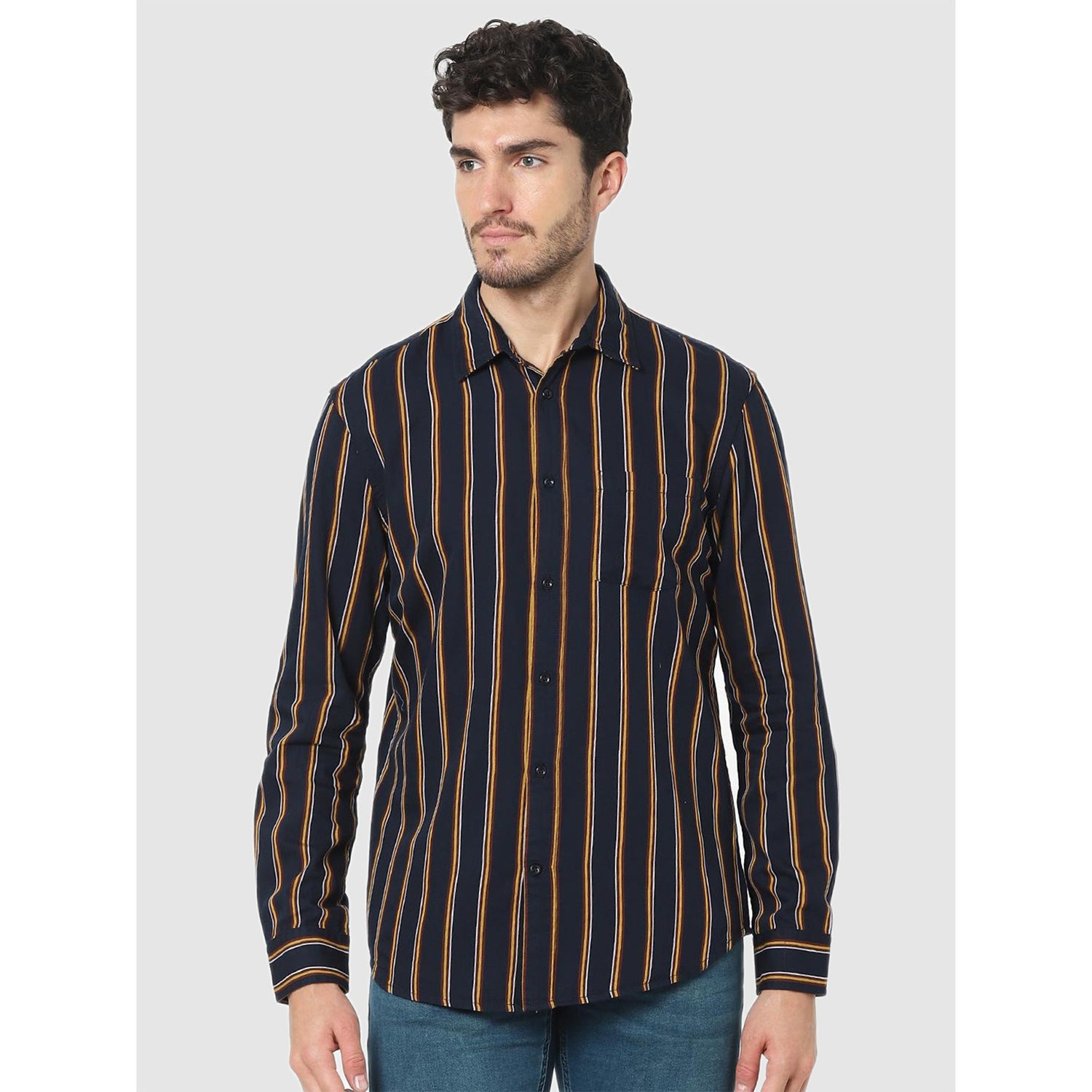 Navy Blue Striped Long Sleeves Classic Casual Shirt (CACOSTRIP)