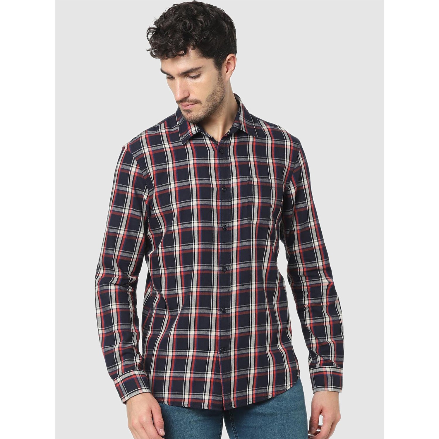 Navy Blue Classic Tartan Checks Checked Casual Shirt (CACHEX)