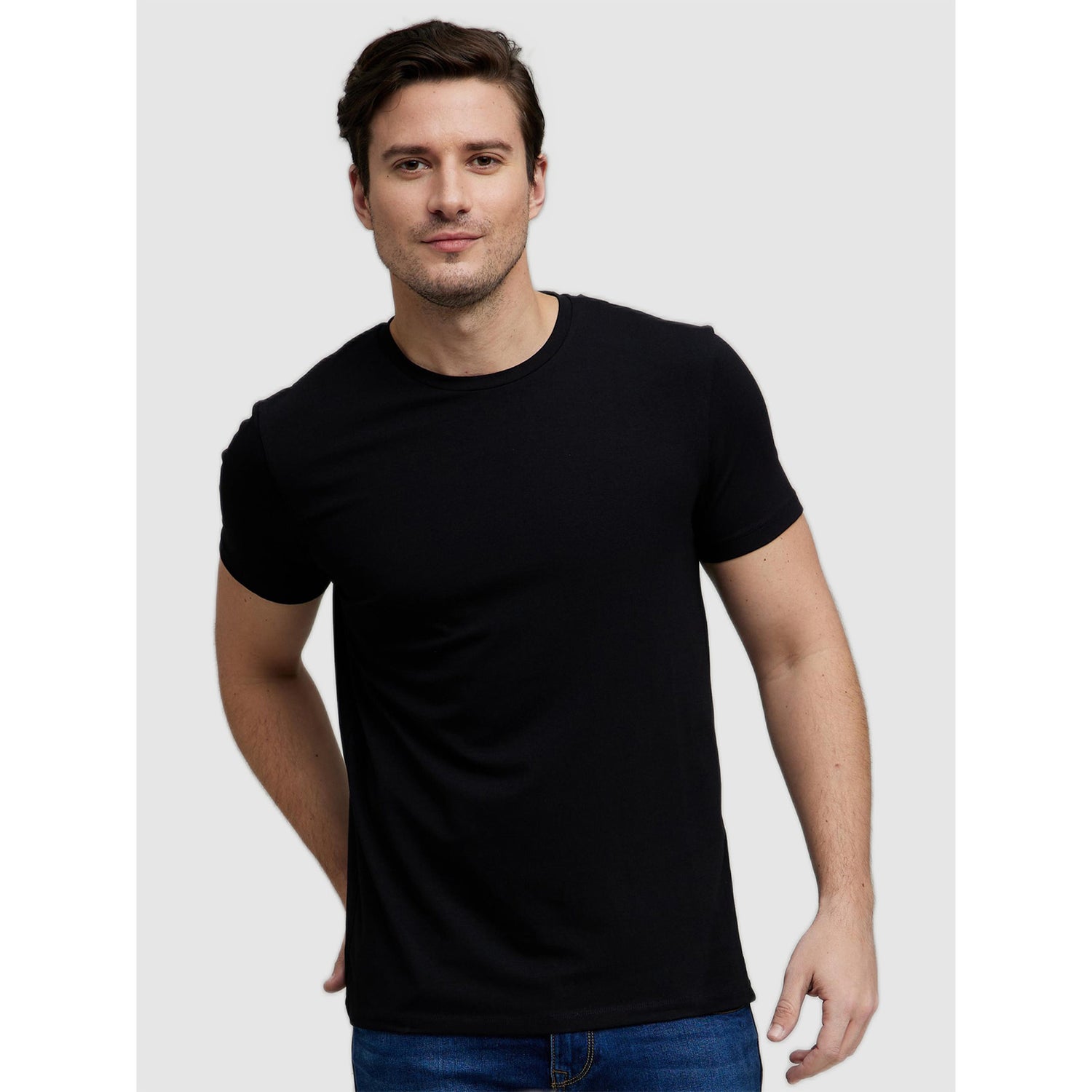 Black Round Neck Cotton T-shirt (NEUNIR)
