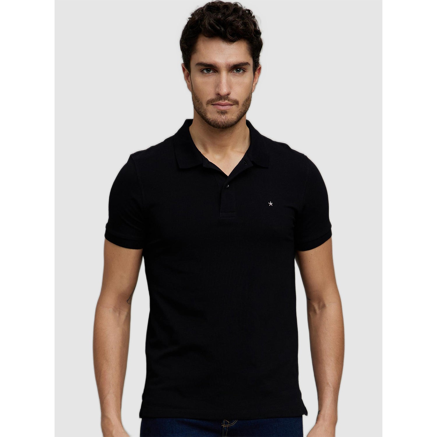 Black Polo Collar Slim Fit Cotton T-shirt (ECTEONE)