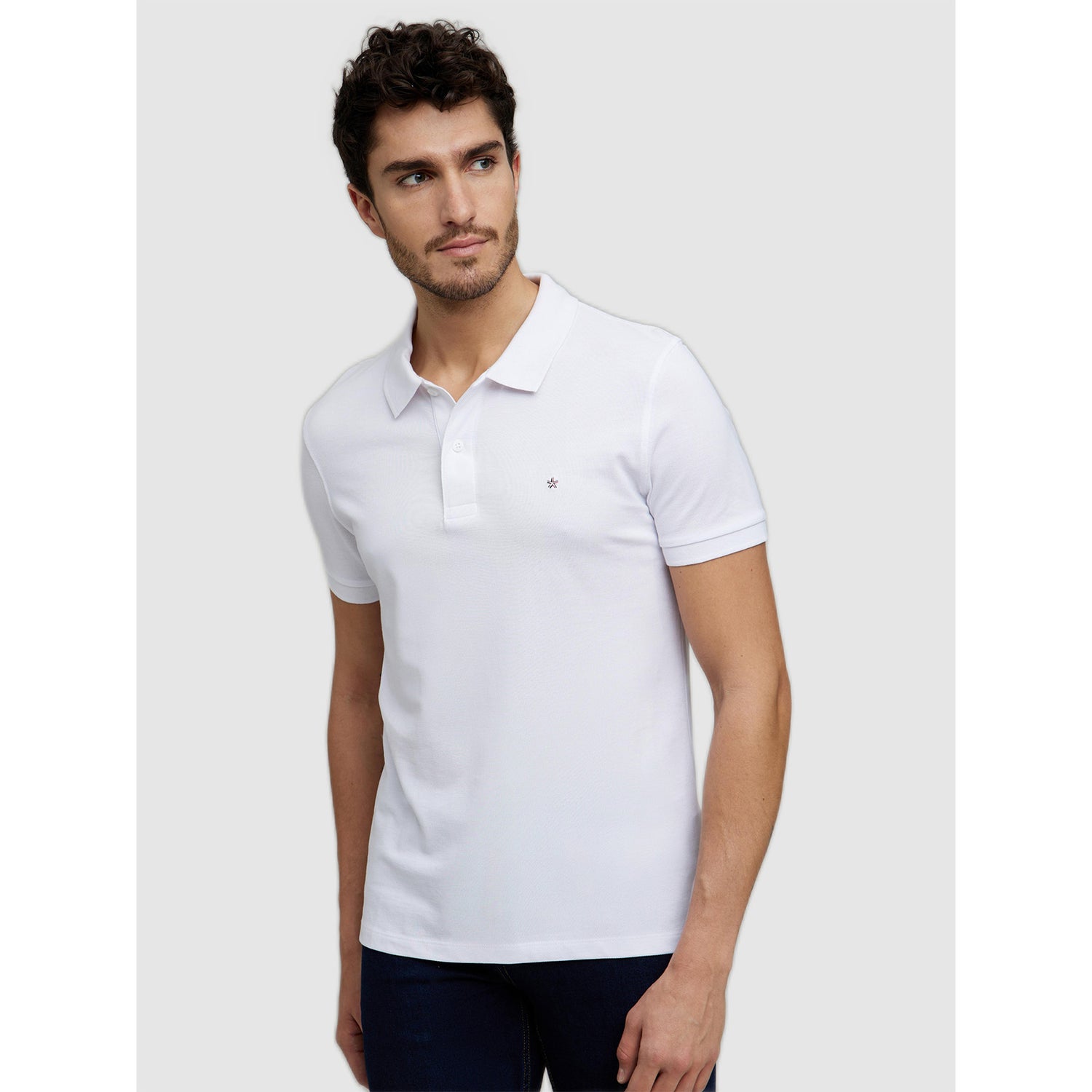 White Polo Collar Slim Fit Cotton T-shirt (ECTEONE)