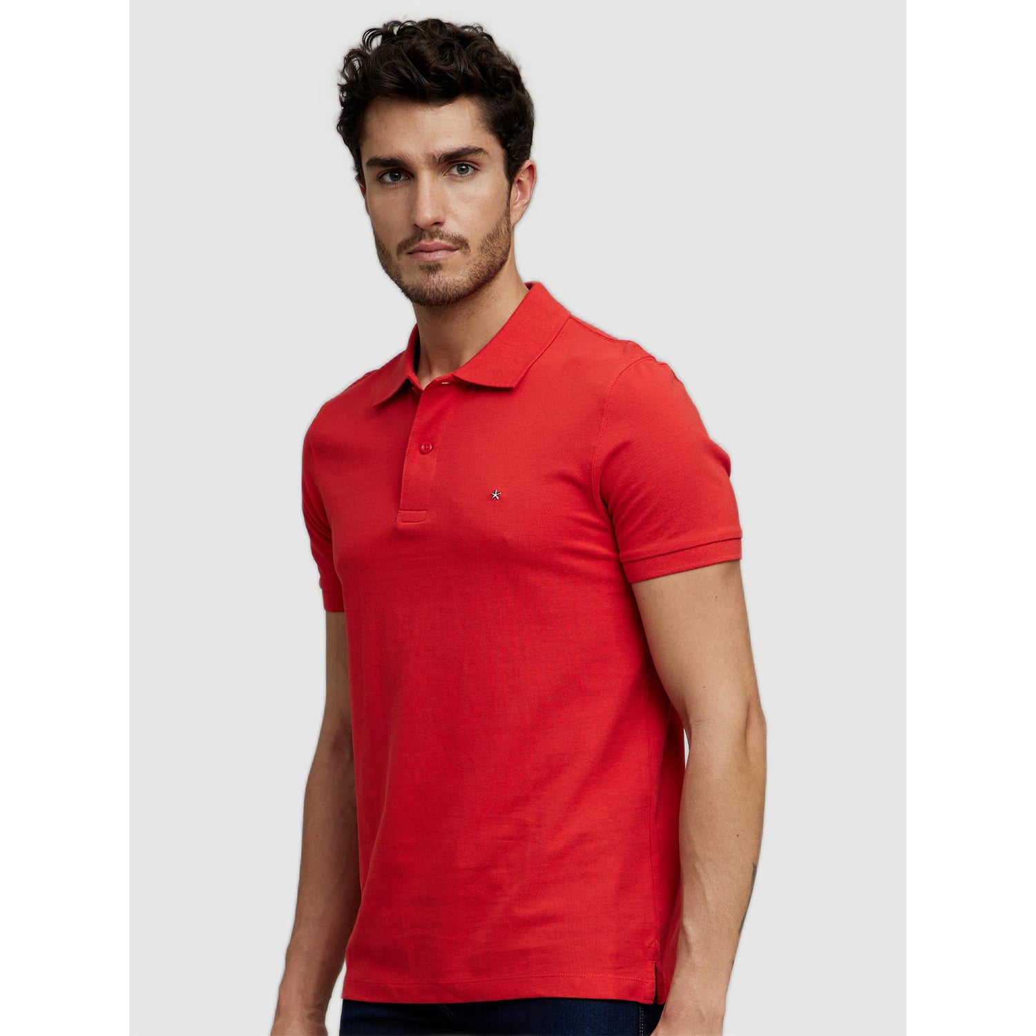 Red Polo Collar Slim Fit Cotton T-shirt (ECTEONE)
