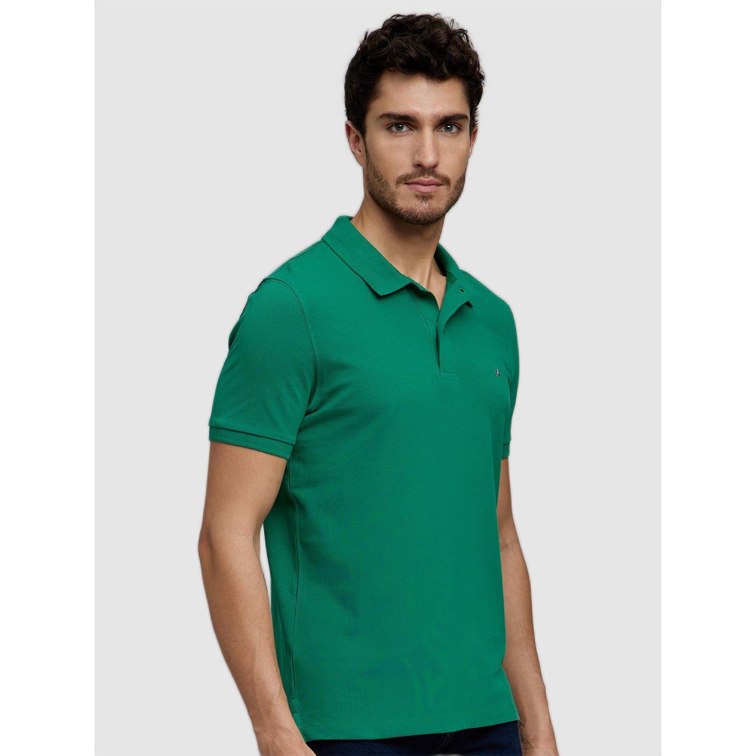 Green Polo Collar Slim Fit Cotton T-shirt (ECTEONE)