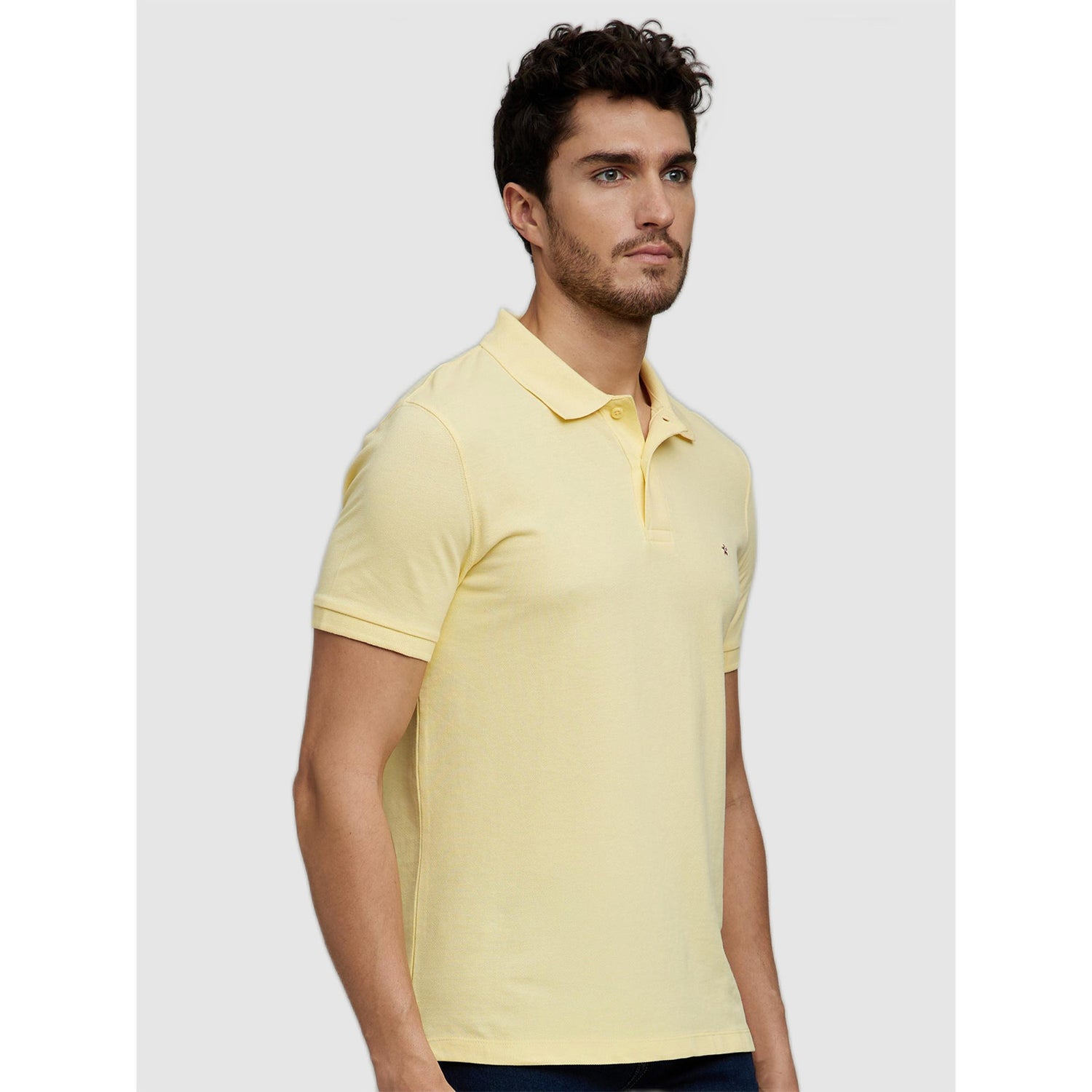 Yellow Polo Collar Slim Fit Cotton T-shirt (ECTEONE)