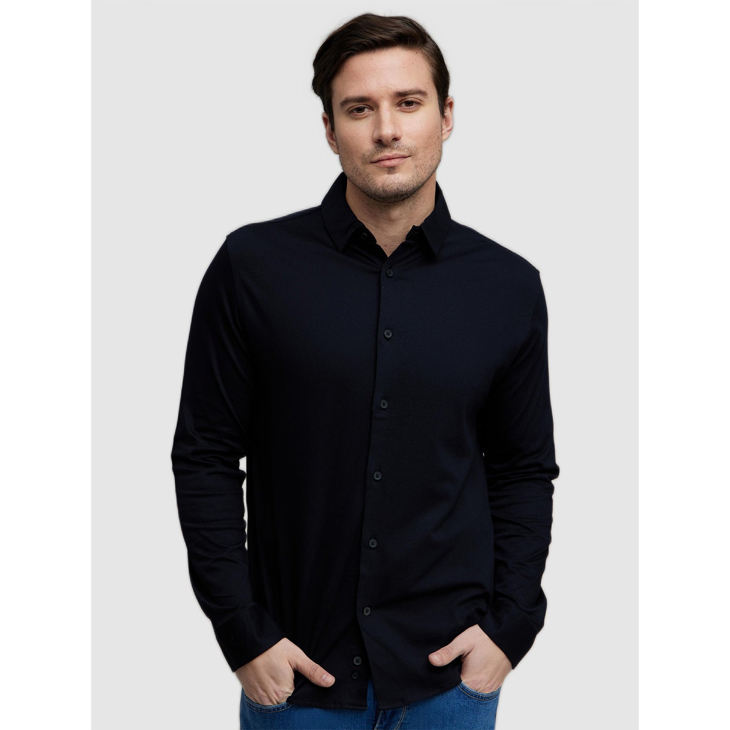 Men's Black Solid Casual Shirts (Various Sizes)